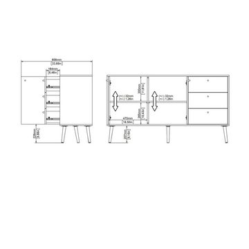 Home affaire Sideboard Bodo, Kommode, Stauraum, 2 Türen, 3 Schubladen, Beine und Griffe aus Massivholz, Breite 147 cm