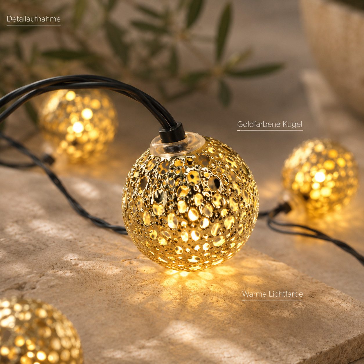 pedete LED Solarleuchte Outdoor Lichterkette LED Kugel-Lichterkette für Garten 5 M 20 Lampen, gartendeko, Warmweiß, solar lichterkette für außen, Garten Led Lam – Bild 4 von 5