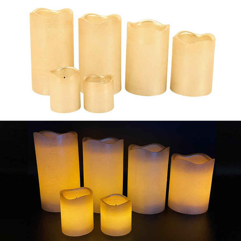 Online-Fuchs LED-Kerze 4 + 2er Set LED Kerzen aus Echtwachs mit Timerfunktion 772 (mit Fernbedienung (4 und 8 Stunden-Timer), Standlicht oder Flackerlicht, Metallic-Design), ohne Flamme, Stumpenkerzen (10/12/13/14 cm), Votivkerzen (5/6 cm)