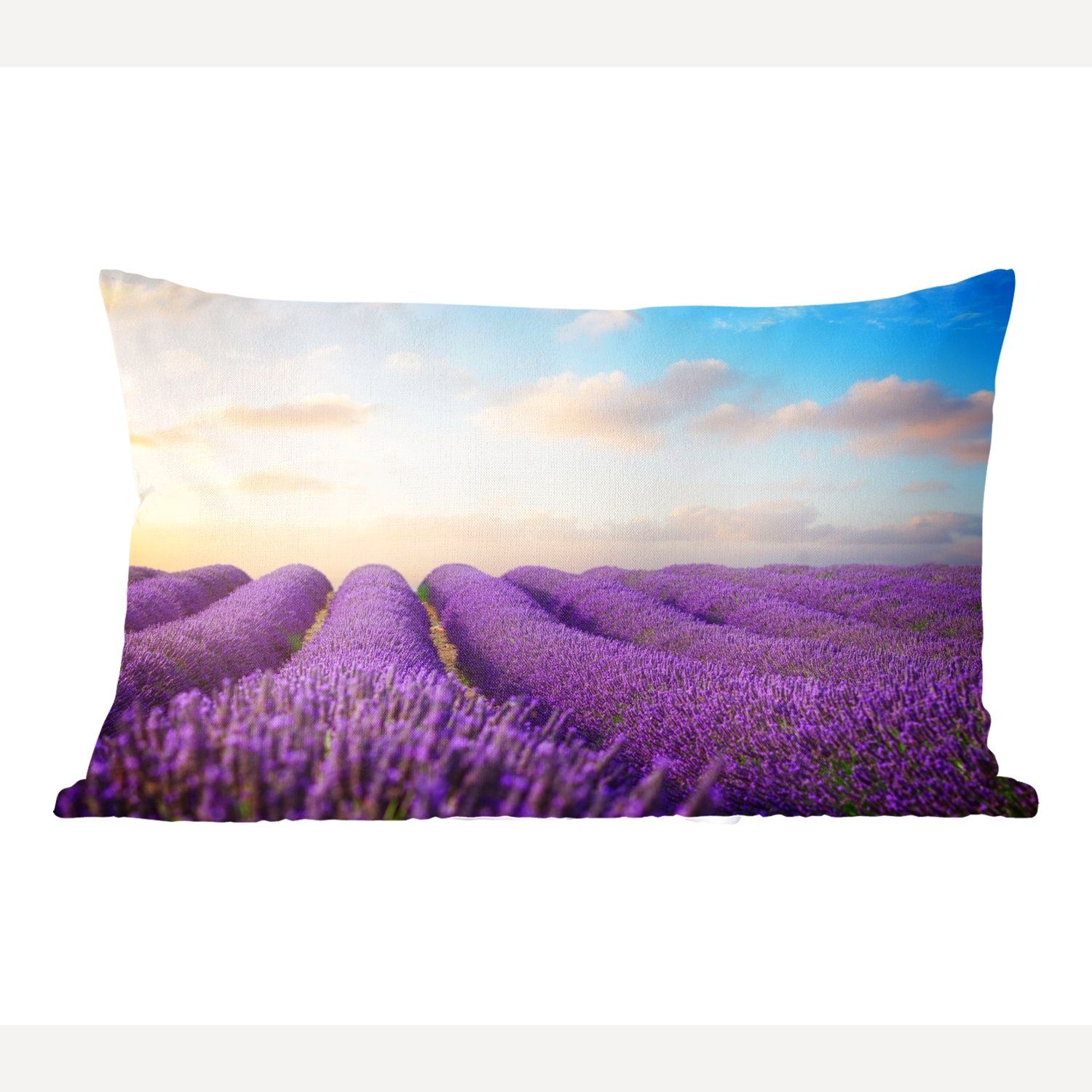 MuchoWow Dekokissen Lavendel - Himmel - Wolken - Blumen, Wohzimmer Dekoration, Zierkissen, Dekokissen mit Füllung, Schlafzimmer