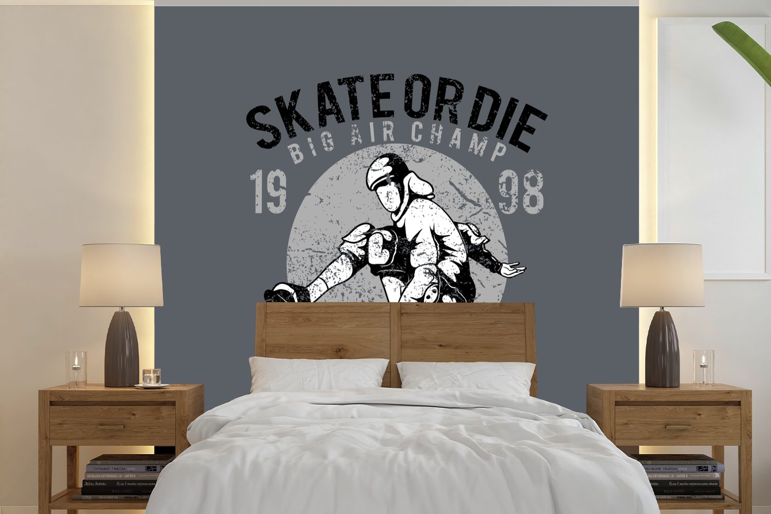 Wohnzimmer - oder Fototapete bedruckt, Vinyl MuchoWow Schlafzimmer, Zeichnung, St), Tapete Matt, Retro (5 Skateboard Wandtapete - für