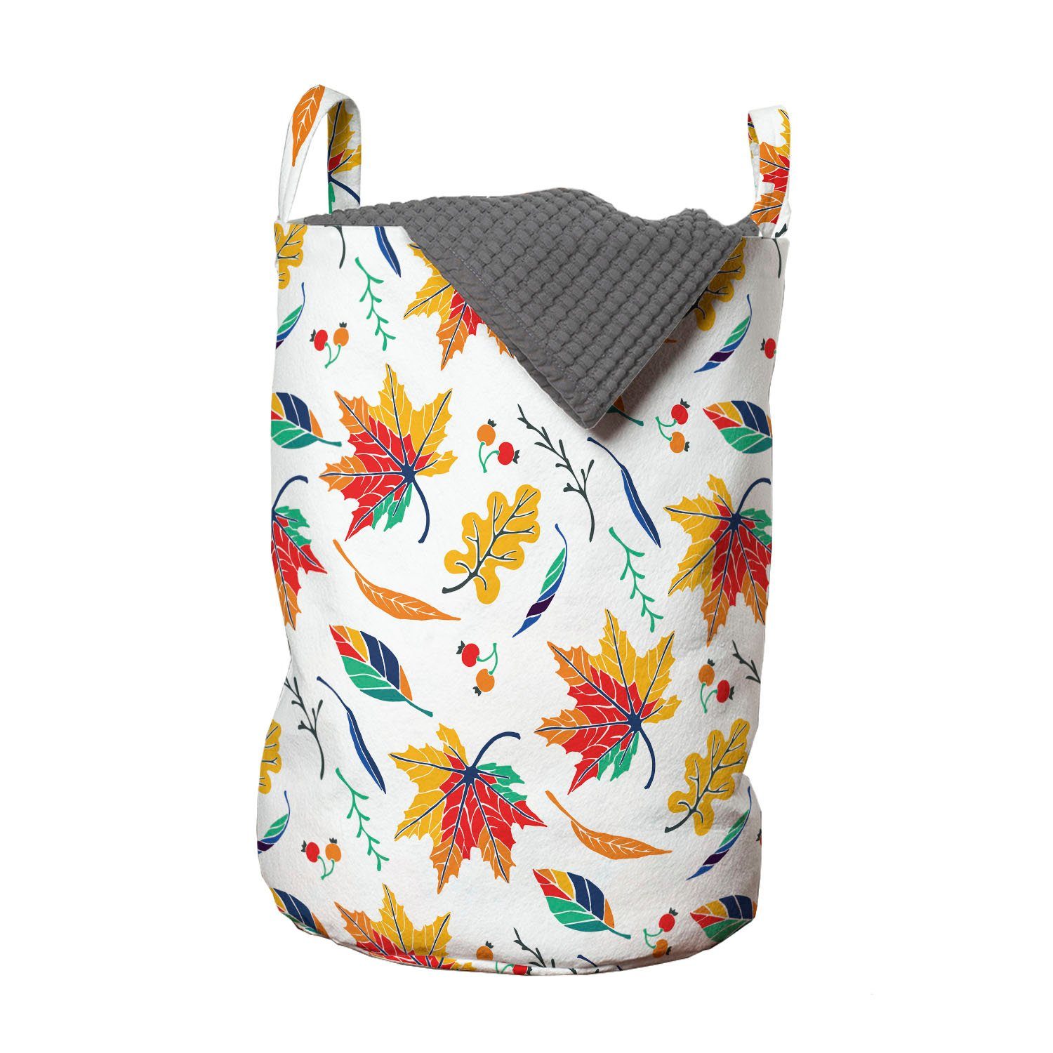 Abakuhaus Wäschesäckchen Wäschekorb mit Griffen Kordelzugverschluss für Waschsalons, Bunt Herbst-Blätter und Kirschen
