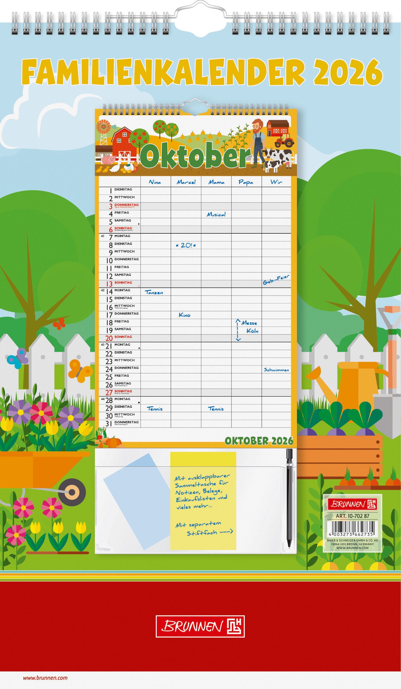 BRUNNEN Wandkalender 2026 Brunnen Familienkalender „Graphics“ 250×415 mm