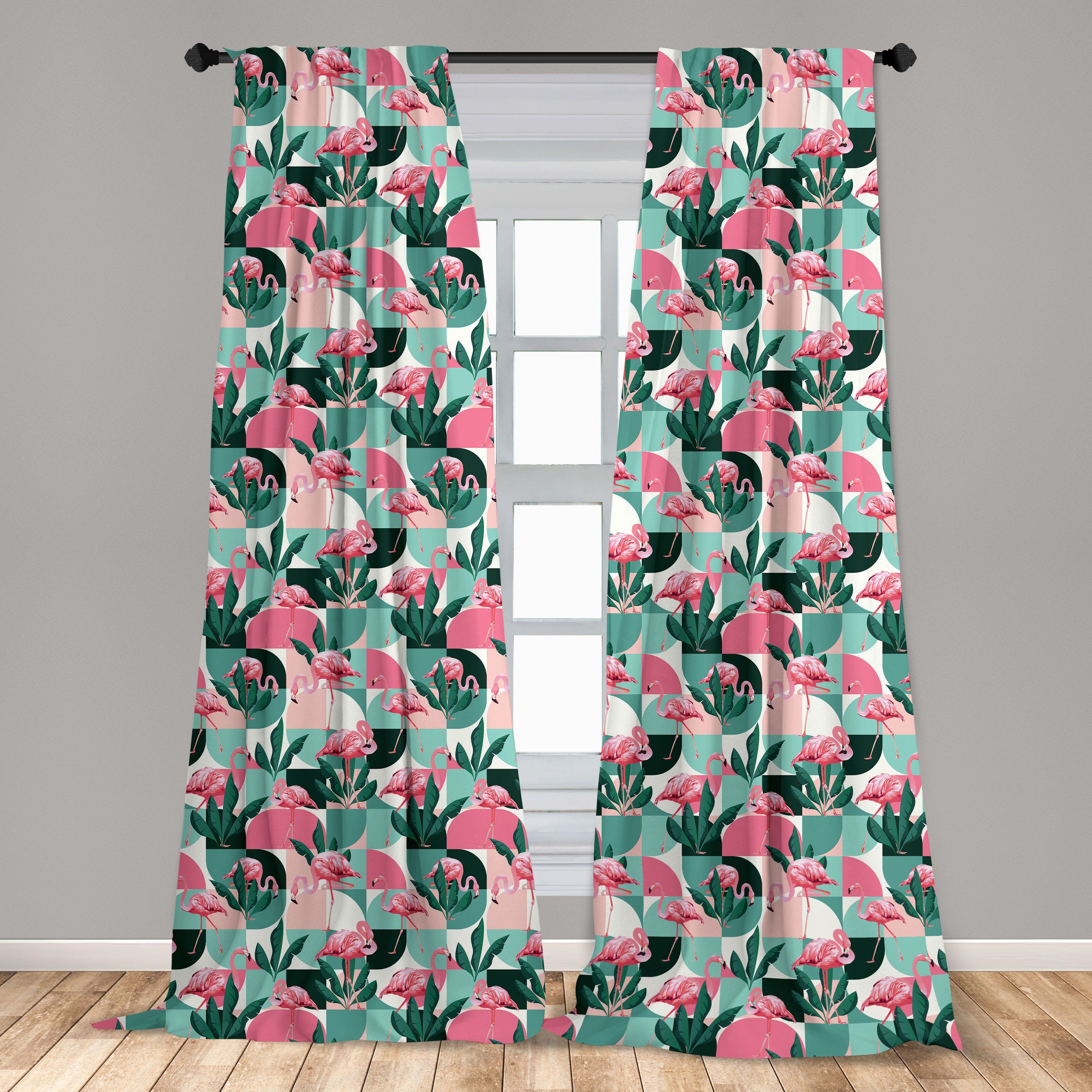 Gardine Moderne tropische Dekor, Schlafzimmer Abakuhaus, für Vogel-Kunst Wohnzimmer Vorhang Microfaser, Flamingo