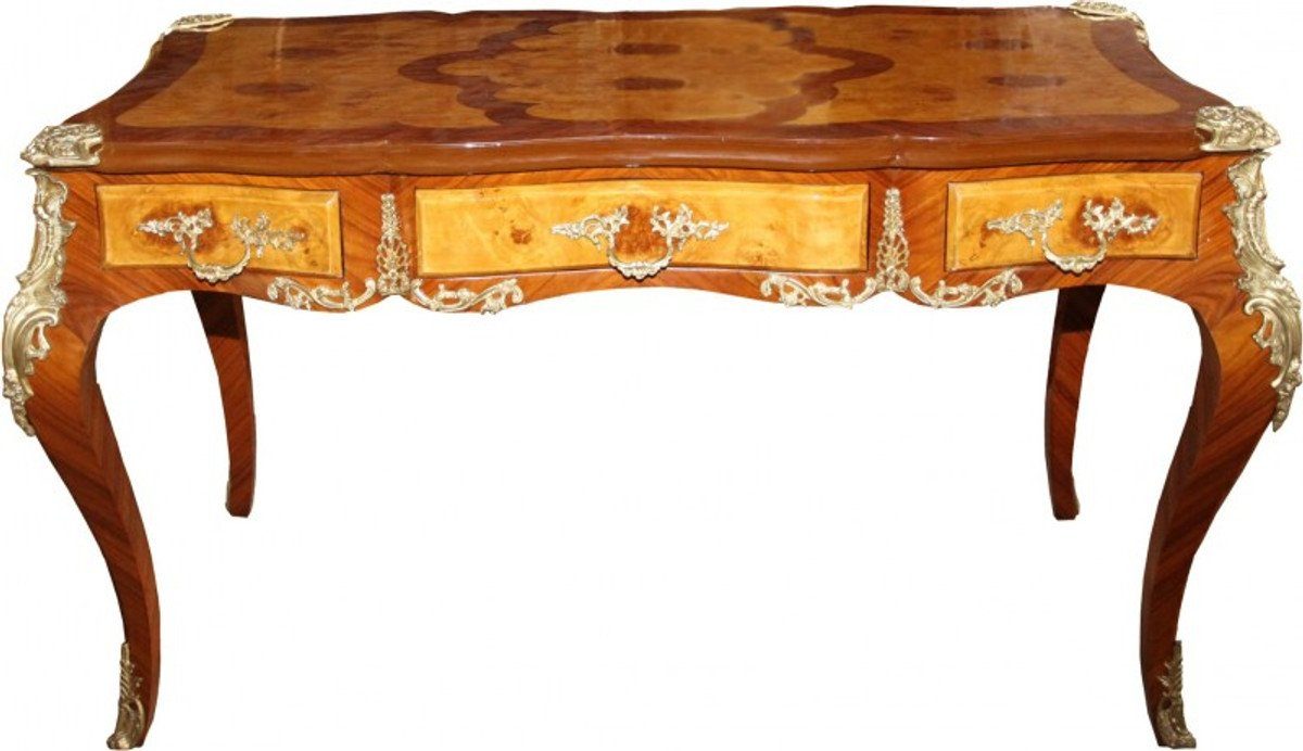Casa Padrino Schreibtisch Luxus Barock Schreibtisch mit 3 Schubladen Braun / Gold B 141 cm, T 71 cm - Sekretär Luxus Möbel