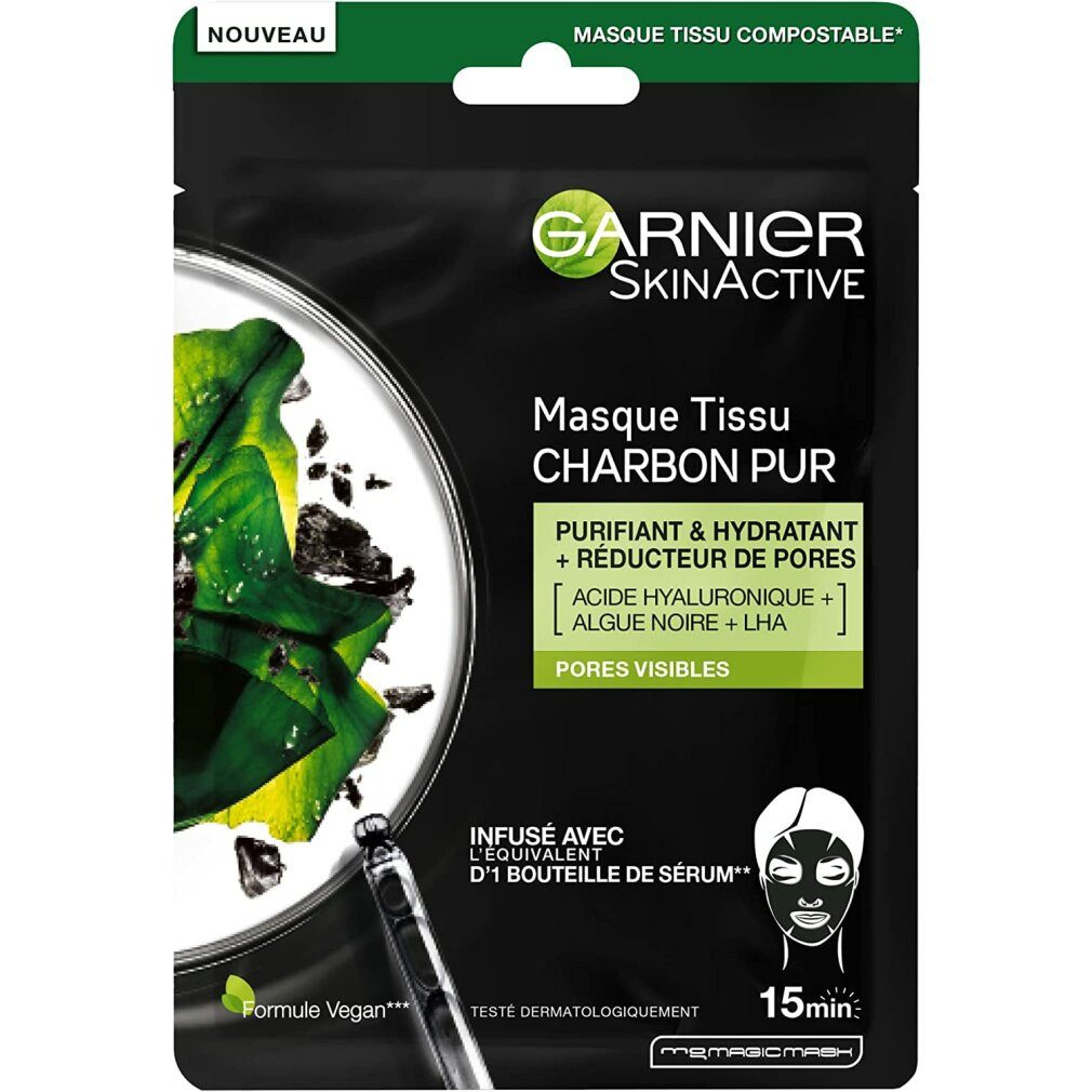 GARNIER Gesichtsmaske Tuchmaske mit schwarzem Tee - bei glänzender Haut, 1 St