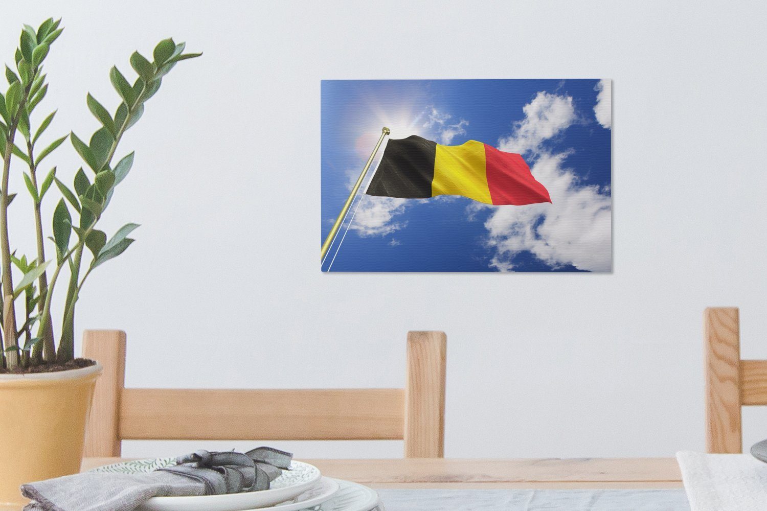 Leinwandbilder, Flagge Himmel, belgische cm Wanddeko, weht am Leinwandbild Aufhängefertig, (1 St), Die Wandbild OneMillionCanvasses® 30x20