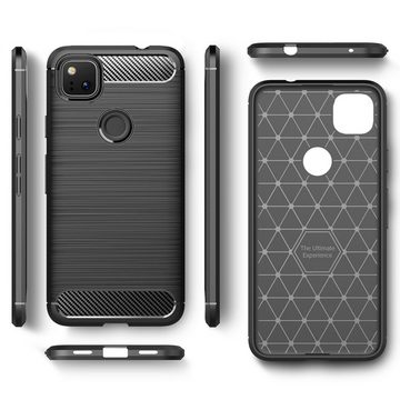 Nalia Smartphone-Hülle Google Pixel 4a, Carbon Look Silikon Hülle / Matt Schwarz / Rutschfest / Karbon Optik