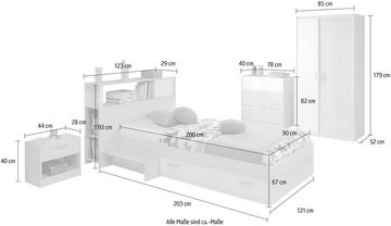 Parisot Jugendzimmer-Set Charly 16, (Set, 5-St., mit Anstellregal, Nachttisch, Kleiderschrank und Schubkastenkommode), mit einem Kleiderschrank