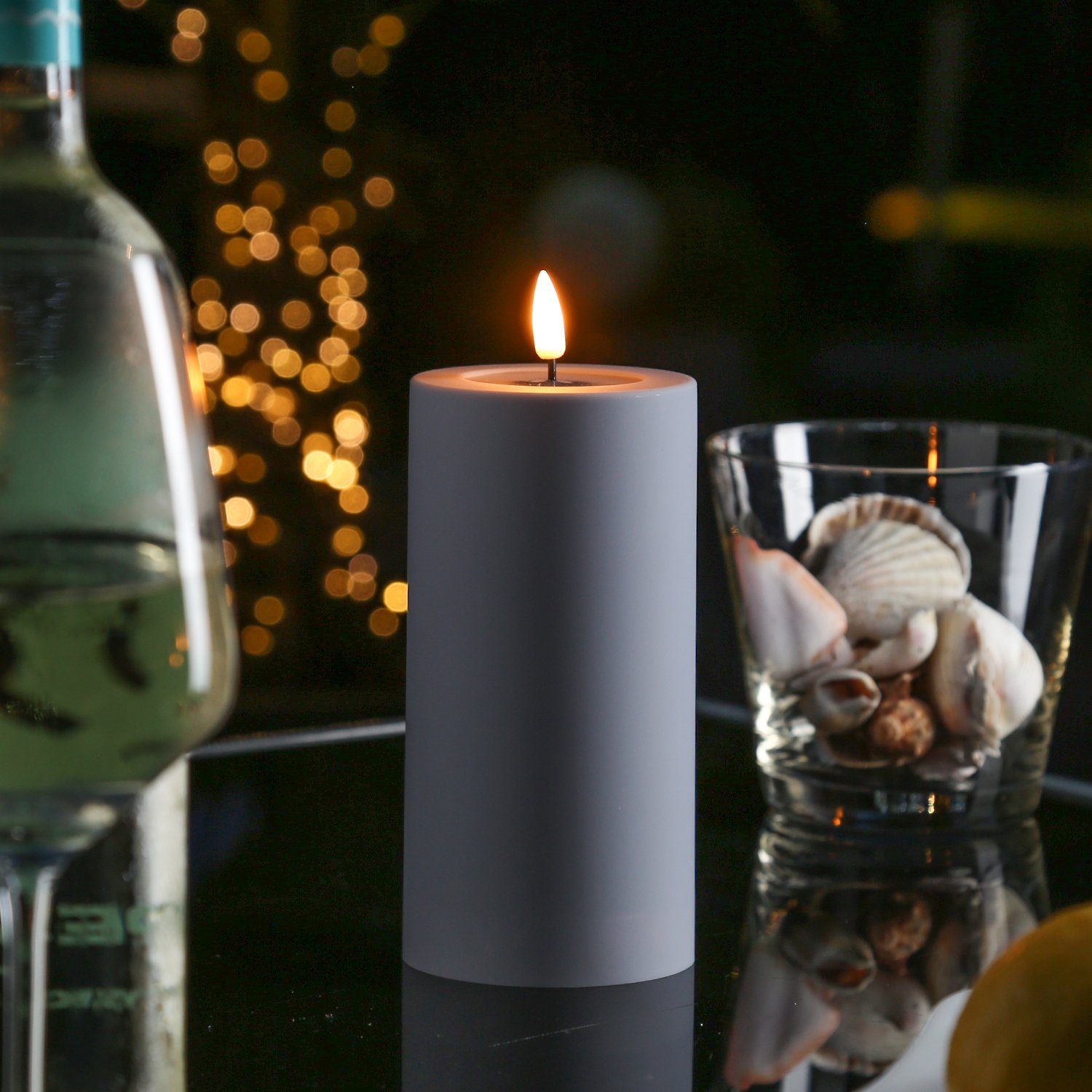 Deluxe Homeart LED-Kerze LED Kerze MIA Deluxe für Außen flackernd H: 15cm  D: 7,5cm outdoor grau (1-tlg)