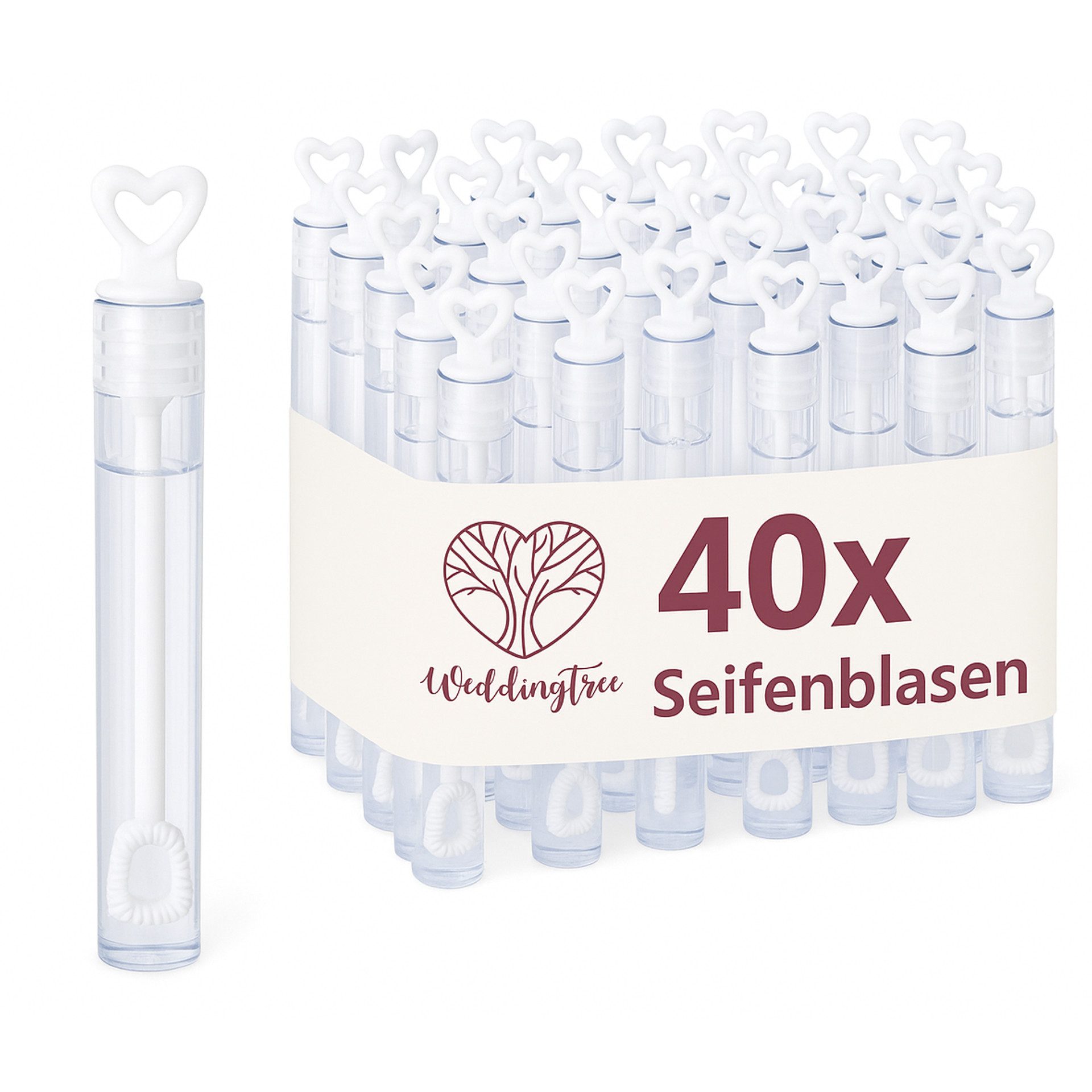 WeddingTree Seifenblasenstab WeddingTree 40-teiliges Seifenblasen Set für Hochzeit in WEIß