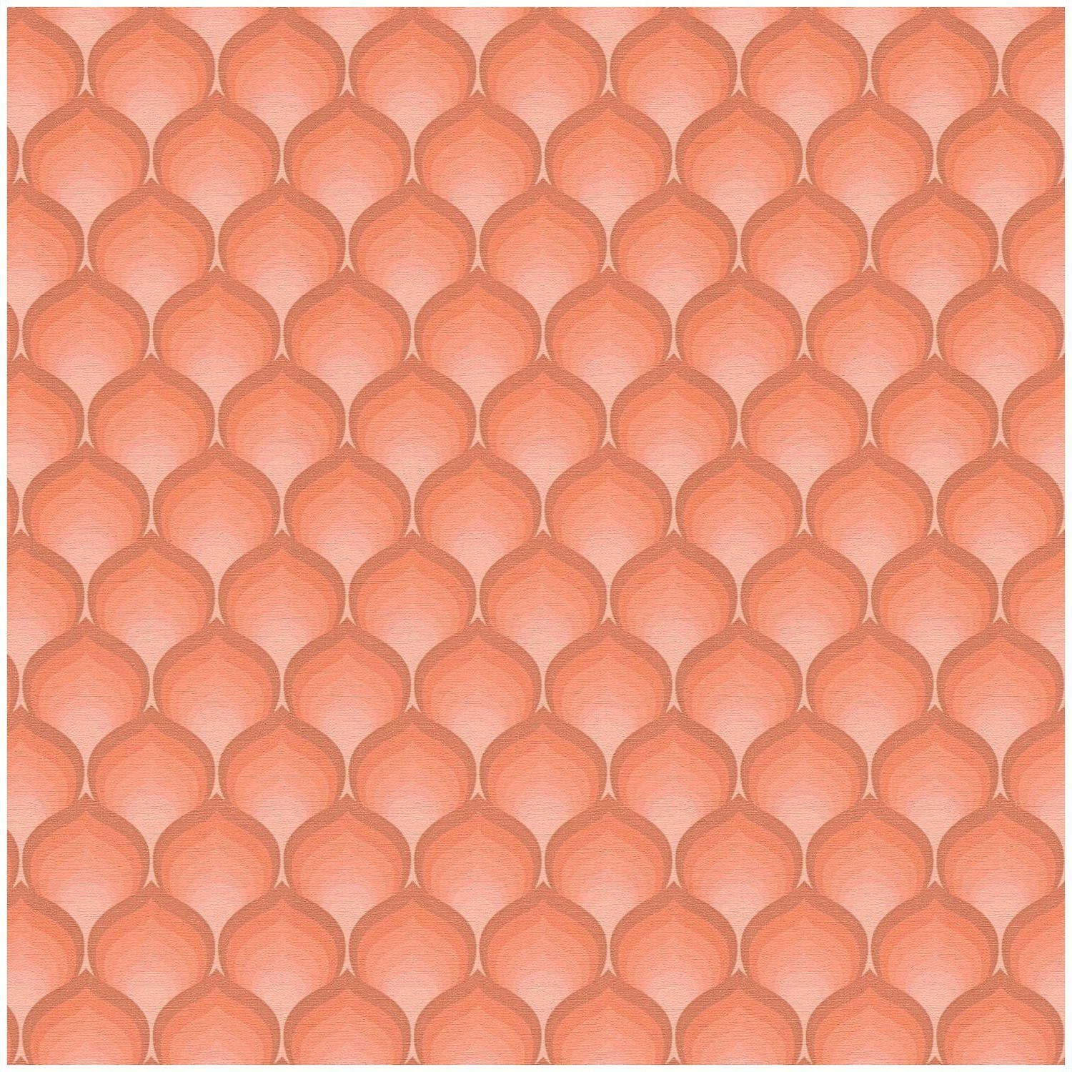 Profhome Vliestapete 395385-GU Retro Tapete grafisch matt orange lachs-rot, geprägt, (1 Rolle, 4,51 qm), heißgeprägte Vliestapete, orange