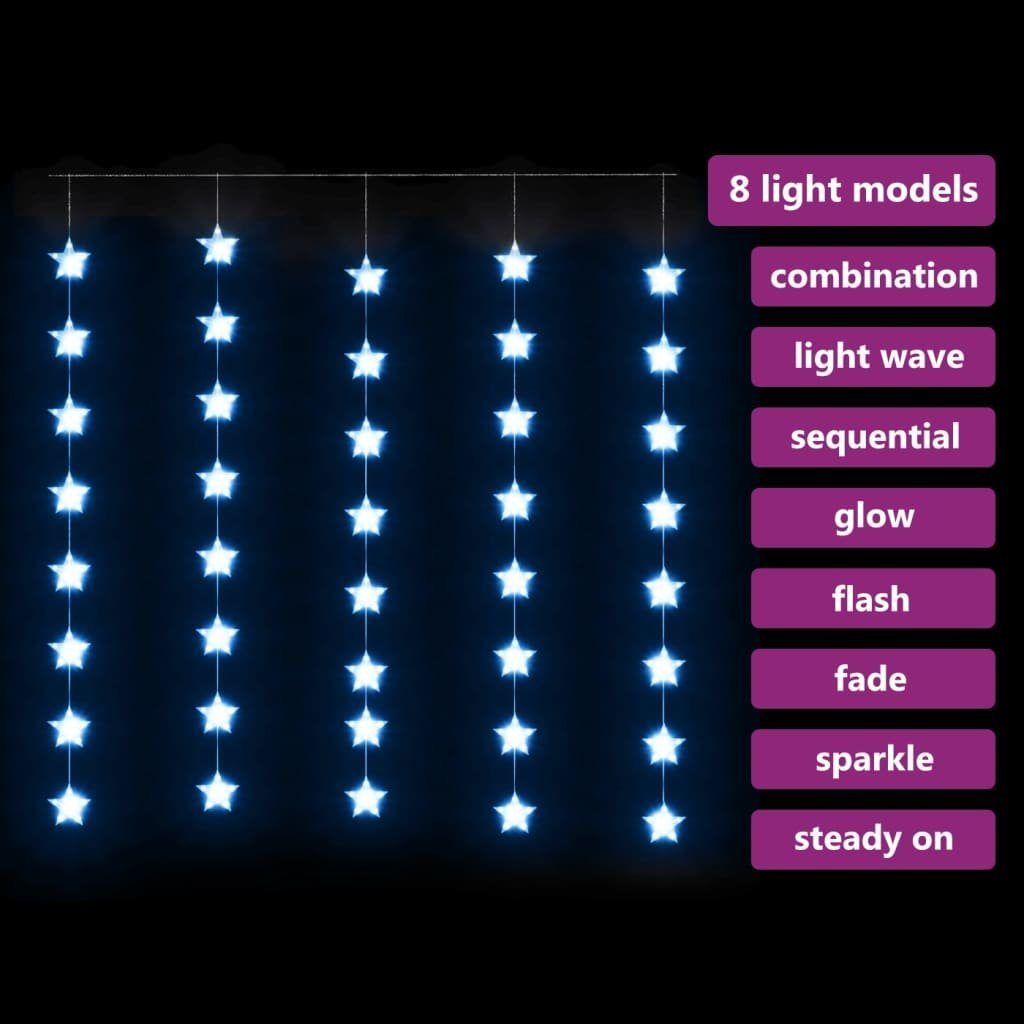 Lichterkette 8 LED vidaXL LED-Lichtervorhang mit Funktionen Blau 200 Sternen