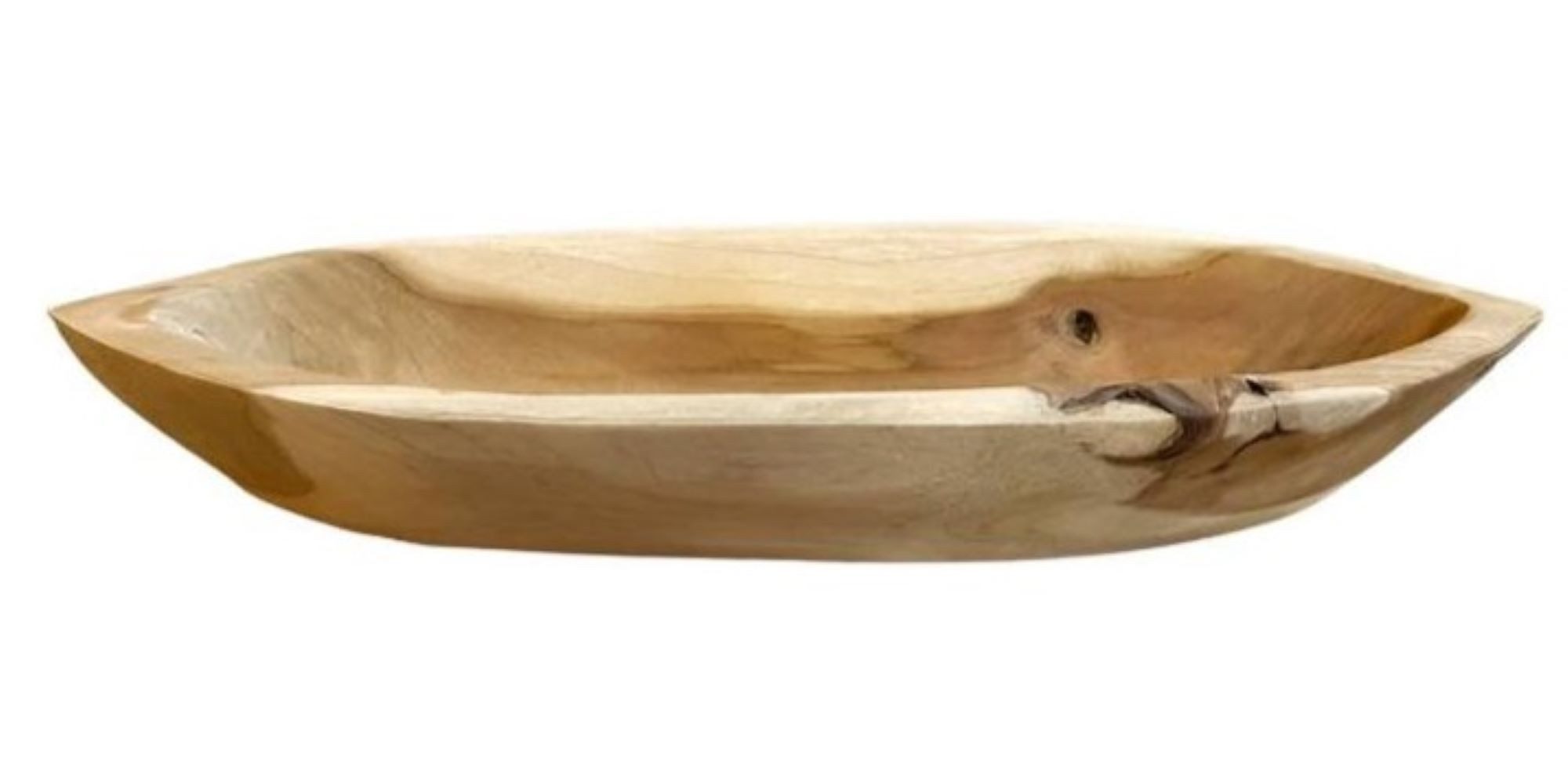 VARIOS Dekoschale Deko Tisch Schale Holz Naturfarben Länglich Klein 43 cm, Klein