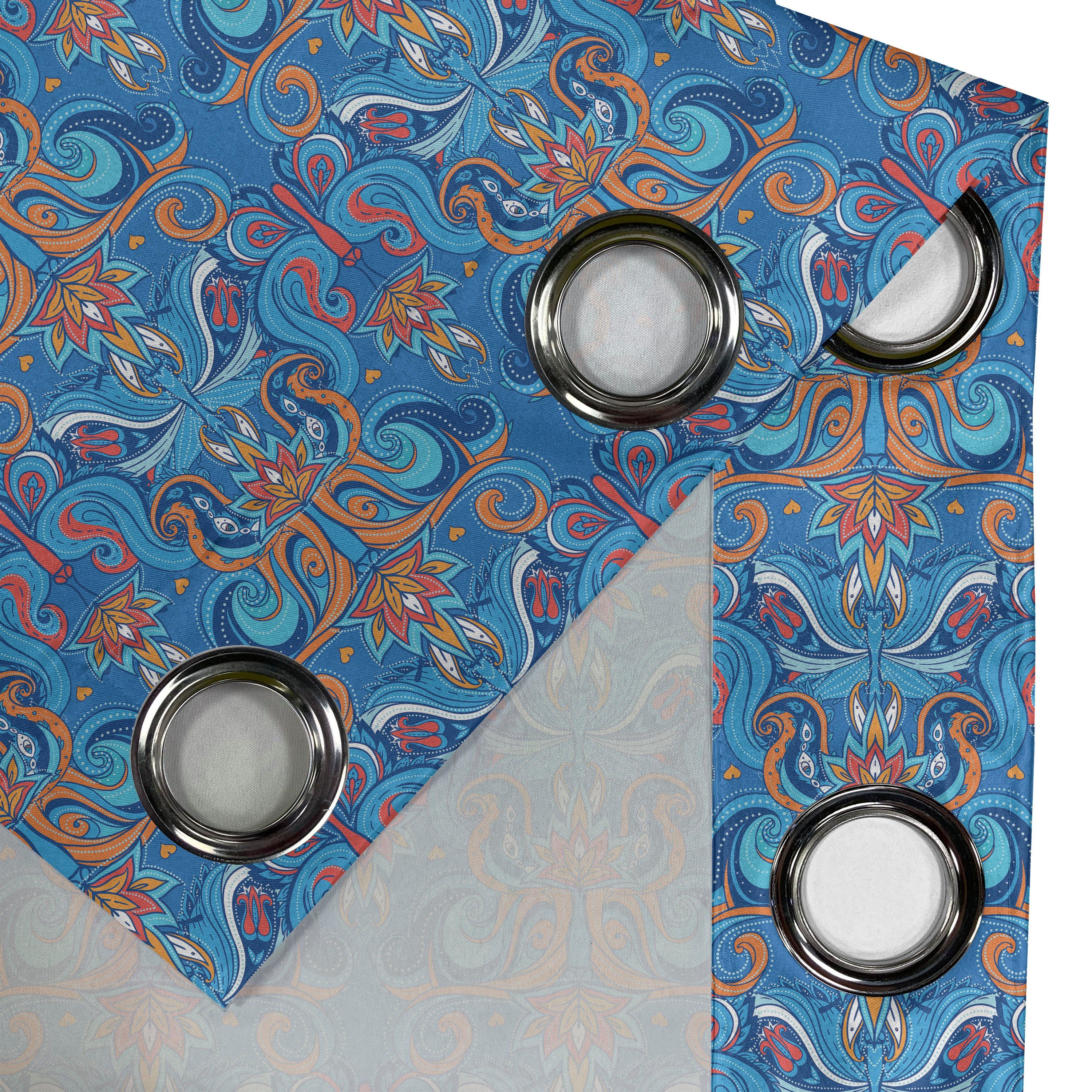 für Abakuhaus, Dekorative Schlafzimmer Wohnzimmer, 2-Panel-Fenstervorhänge Blau Blumenverzierungen Abstrakte Gardine