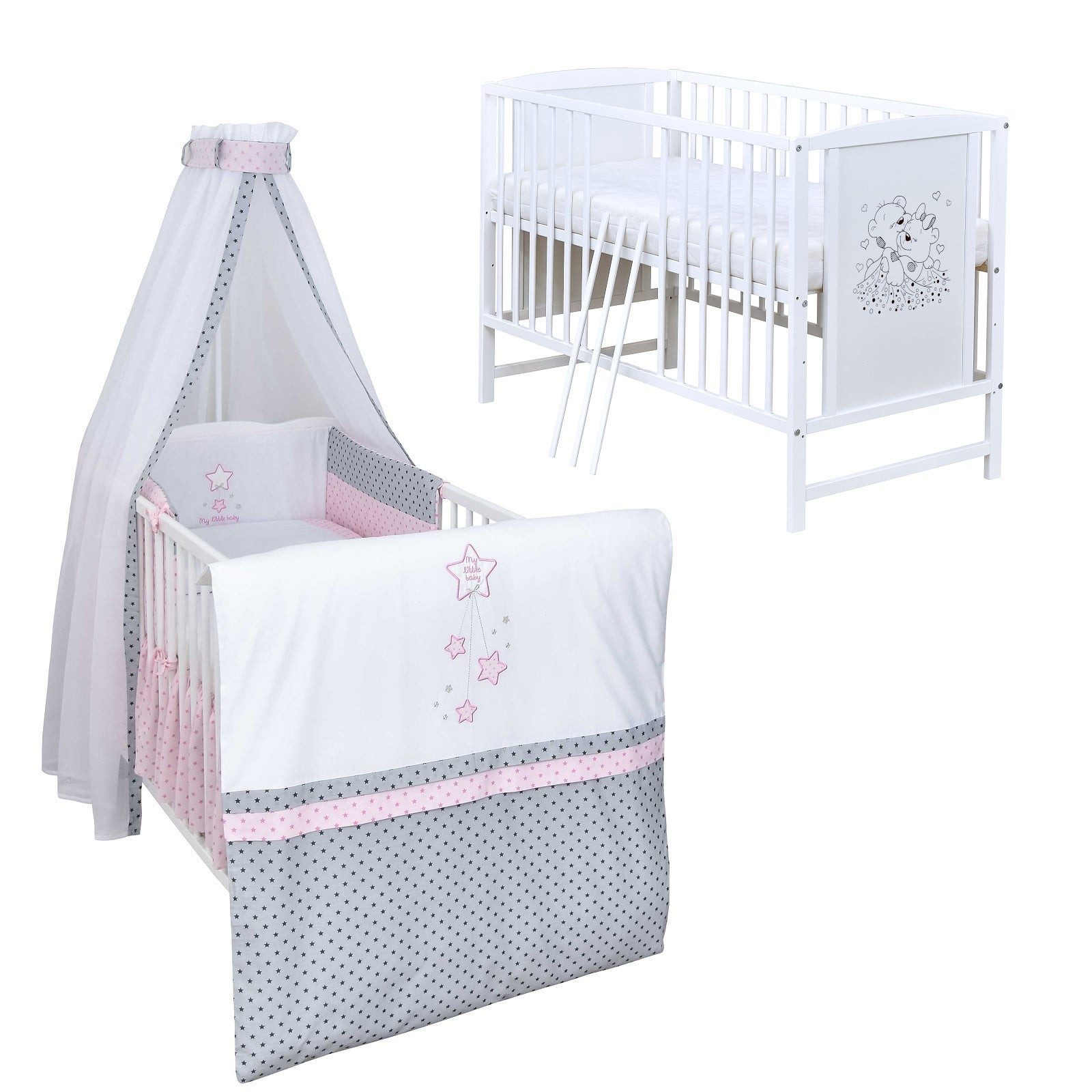 Baby-Delux Komplettbett Babybett Mia Komplettset, 10-tlg., Kinderbett 60x120 cm weiß, Bettset verschiedene Designs