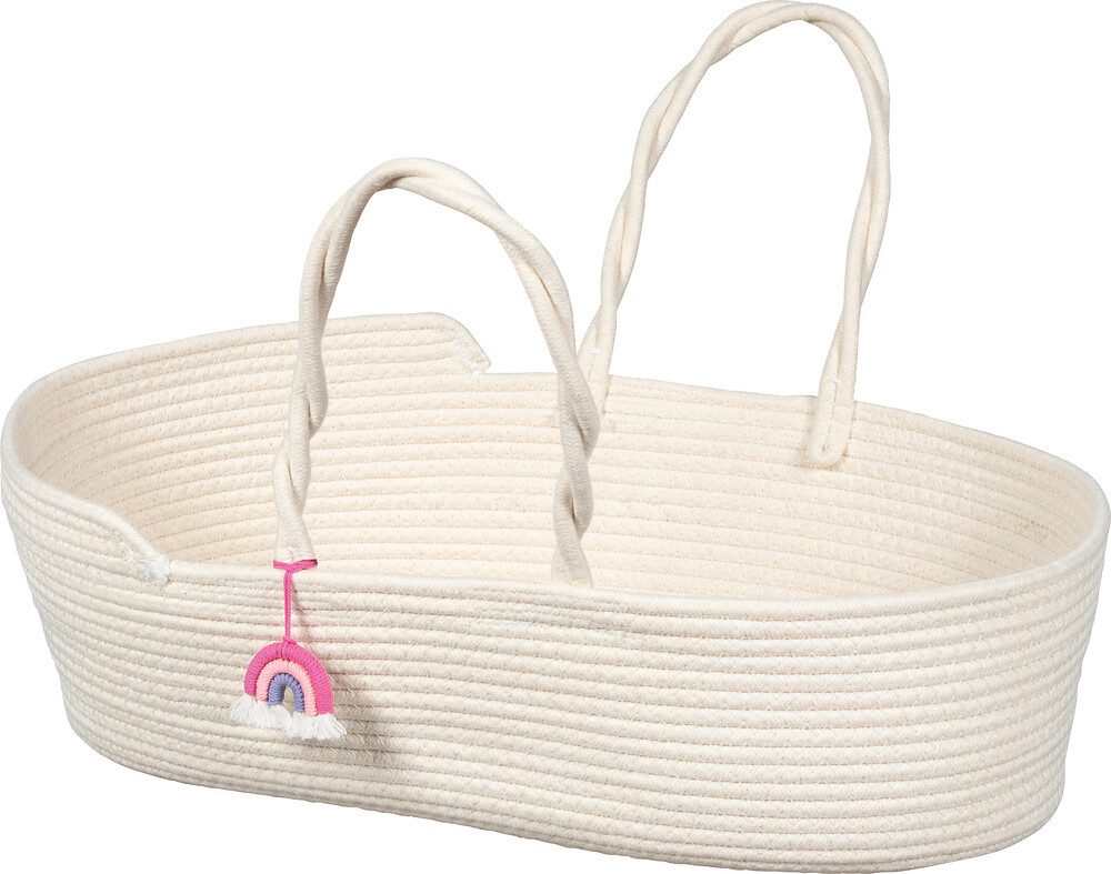 goki Puppen Tragetasche Puppentragekorb, 51 x 31 x 17,5 cm, weiß, mit Anhänger, 2-teilig, (2-tlg)