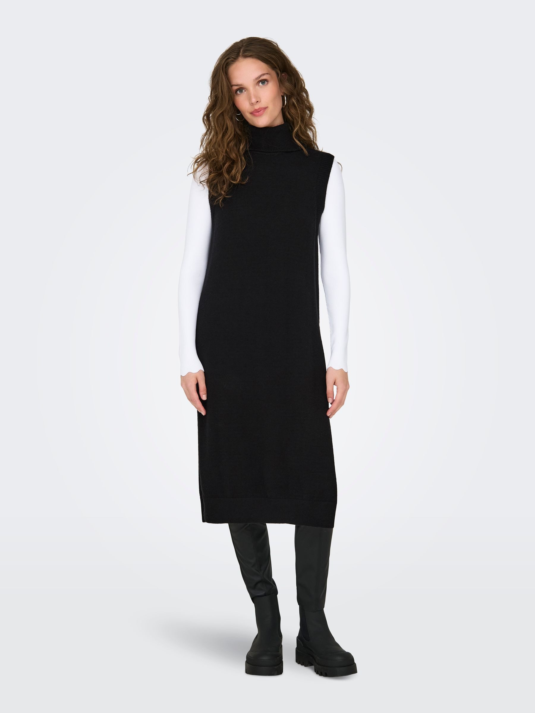 JACQUELINE de YONG Strickkleid Rollkragen Ärmellos Knit Fit Lang (knielang) JDYMARCO LIFE S/L RN LONG SLIT VEST KNT