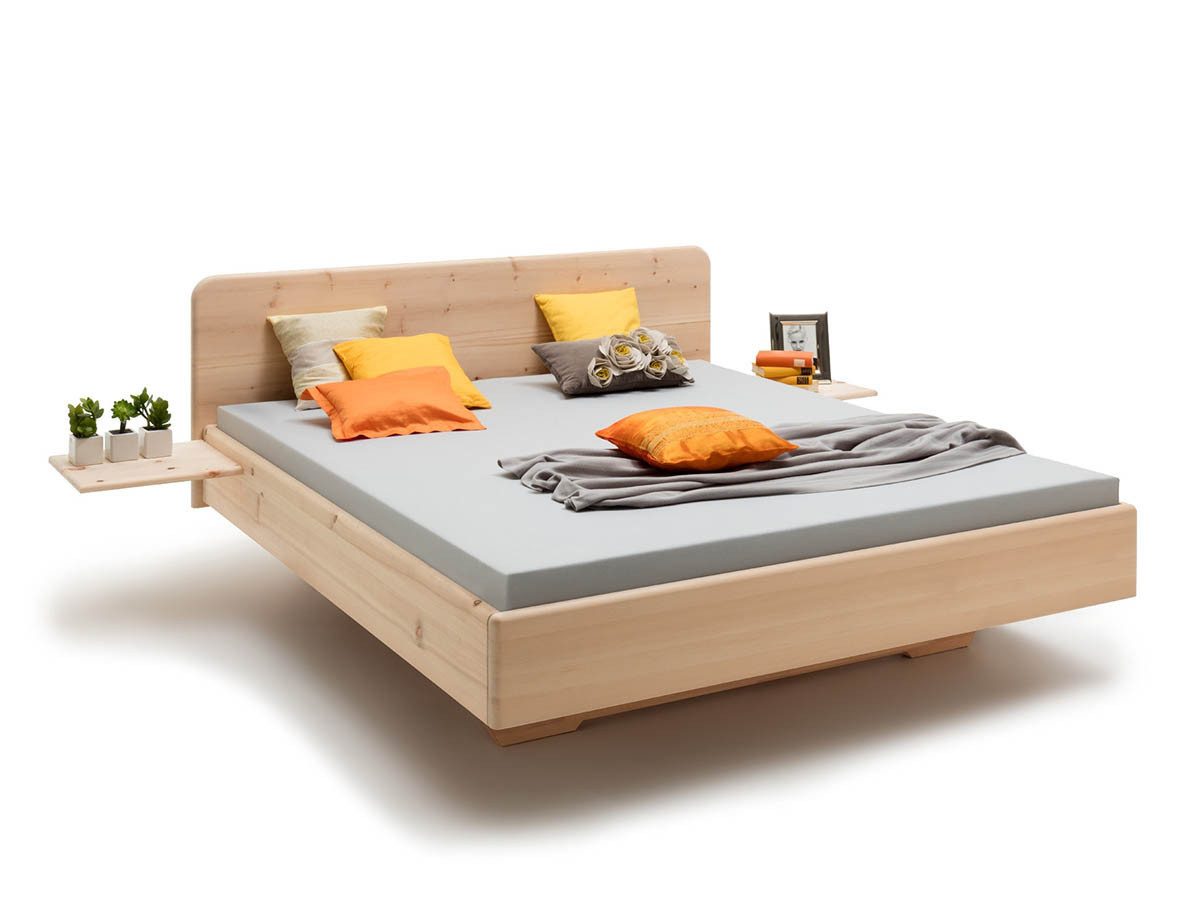 Bettkonzept Massivholzbett Zirbenholzschwebebett Innsbruck, unbehandelt, fein geschliffen