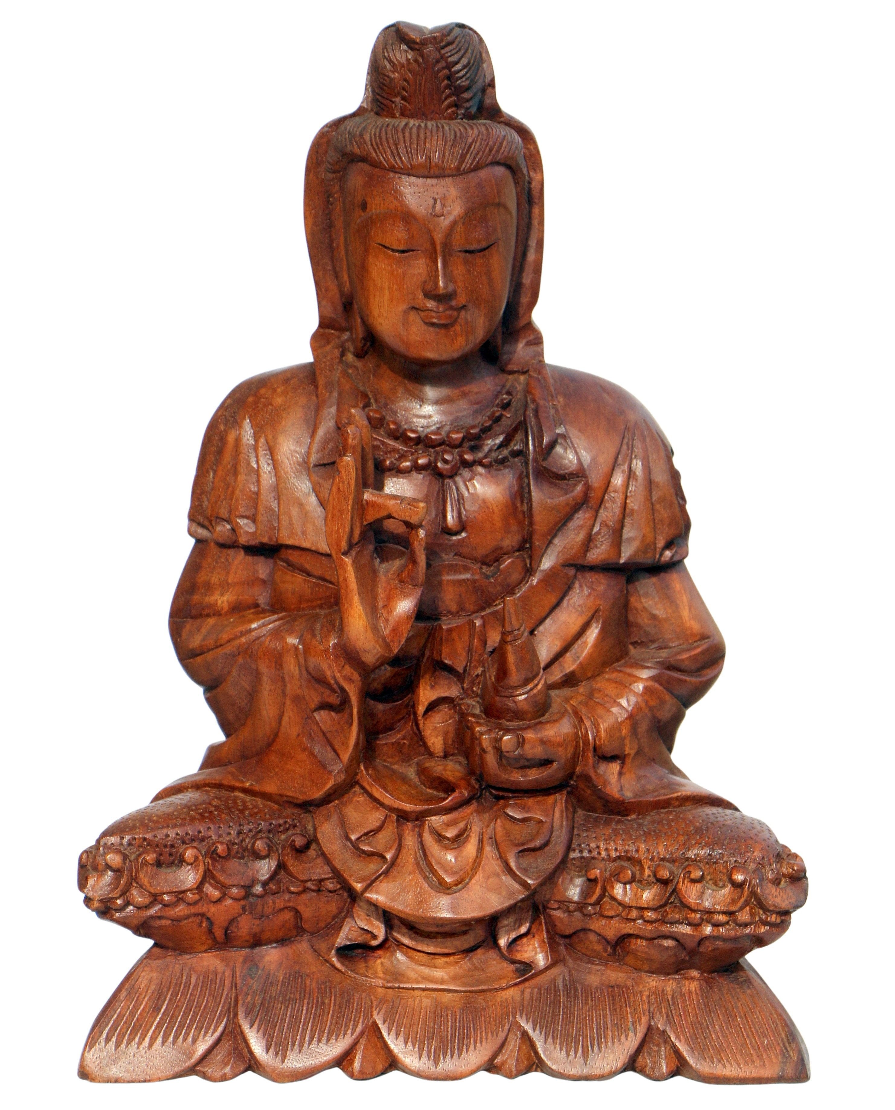 Wogeka Buddhafigur Dewi Kwan Medizin Buddha Meditation Holz-Figur Feng Shui