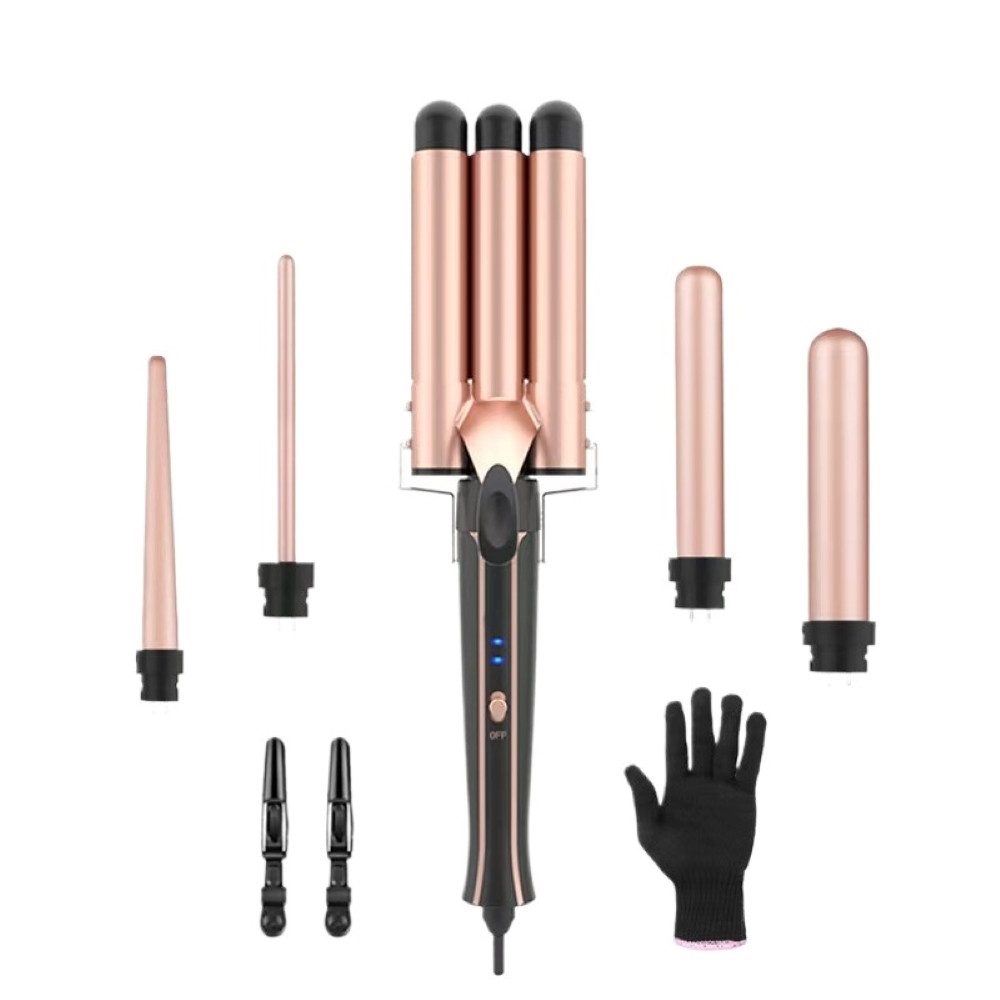 SeeCherish Lockenstab 5‑in‑1 Lockenstab‑Set mit 3‑Röhren‑Wellenlockengerät, Schnell aufheizendes Welleneisen für alle Haartypen‑ und Längen