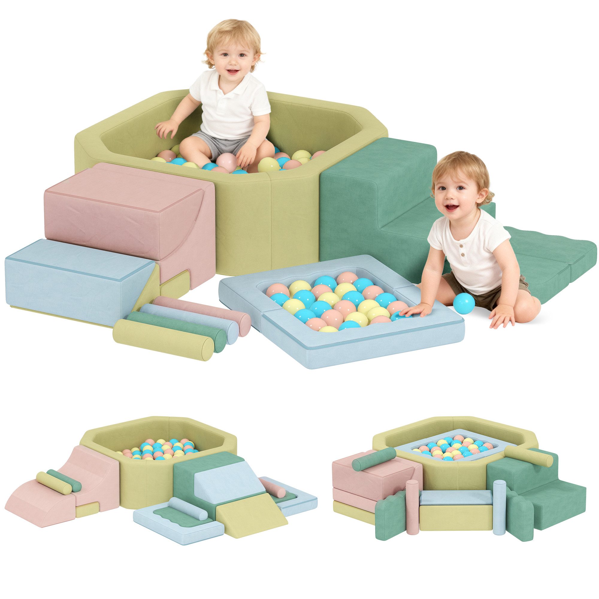 AIYAPLAY Bällebad für Kleinkinder Spielbausteine, (Kletter- und Spielset, 15 St., Schaumstoffbausteine), Klettern Großbausteine, Mehrfarbig