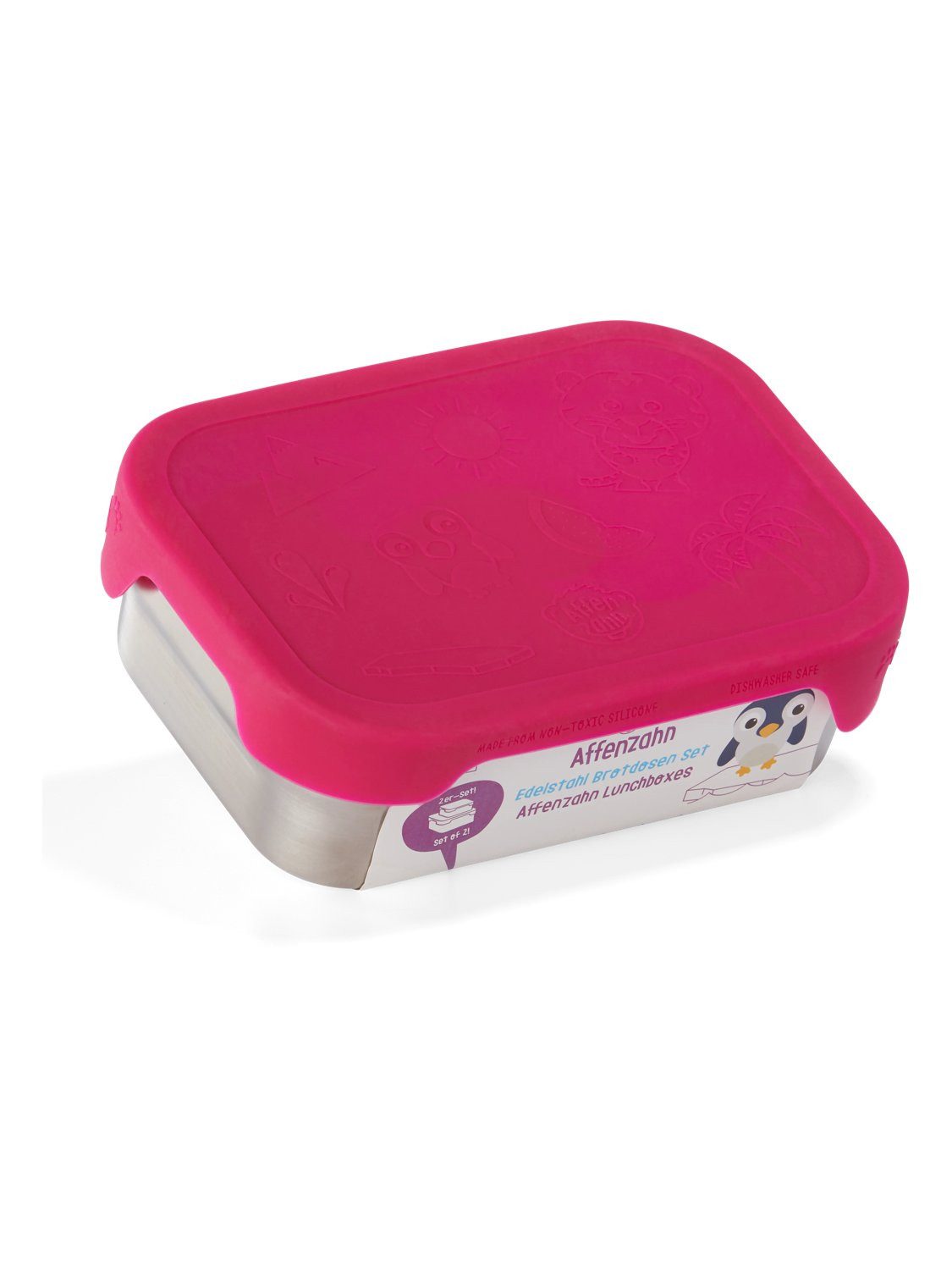 Affenzahn Lunchbox Edelstahl Brotdose, Edelstahl, (Edelstahl Brotdose, 3-tlg., 1x Brotdose, 1x Trennfach), spülmaschinengeeignet bis 45 Grad, Handwäsche empfohlen
