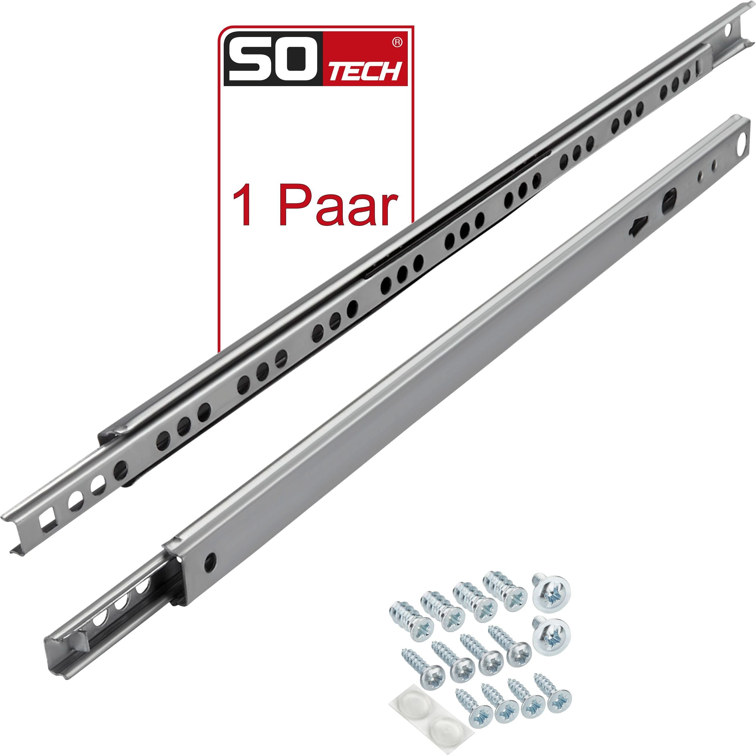 SO-TECH® Auszug Kugelauszug Teilauszug KT1-10-H17-NF-MS, Länge 182 mm, 1 Paar inkl. Montageschrauben-Set