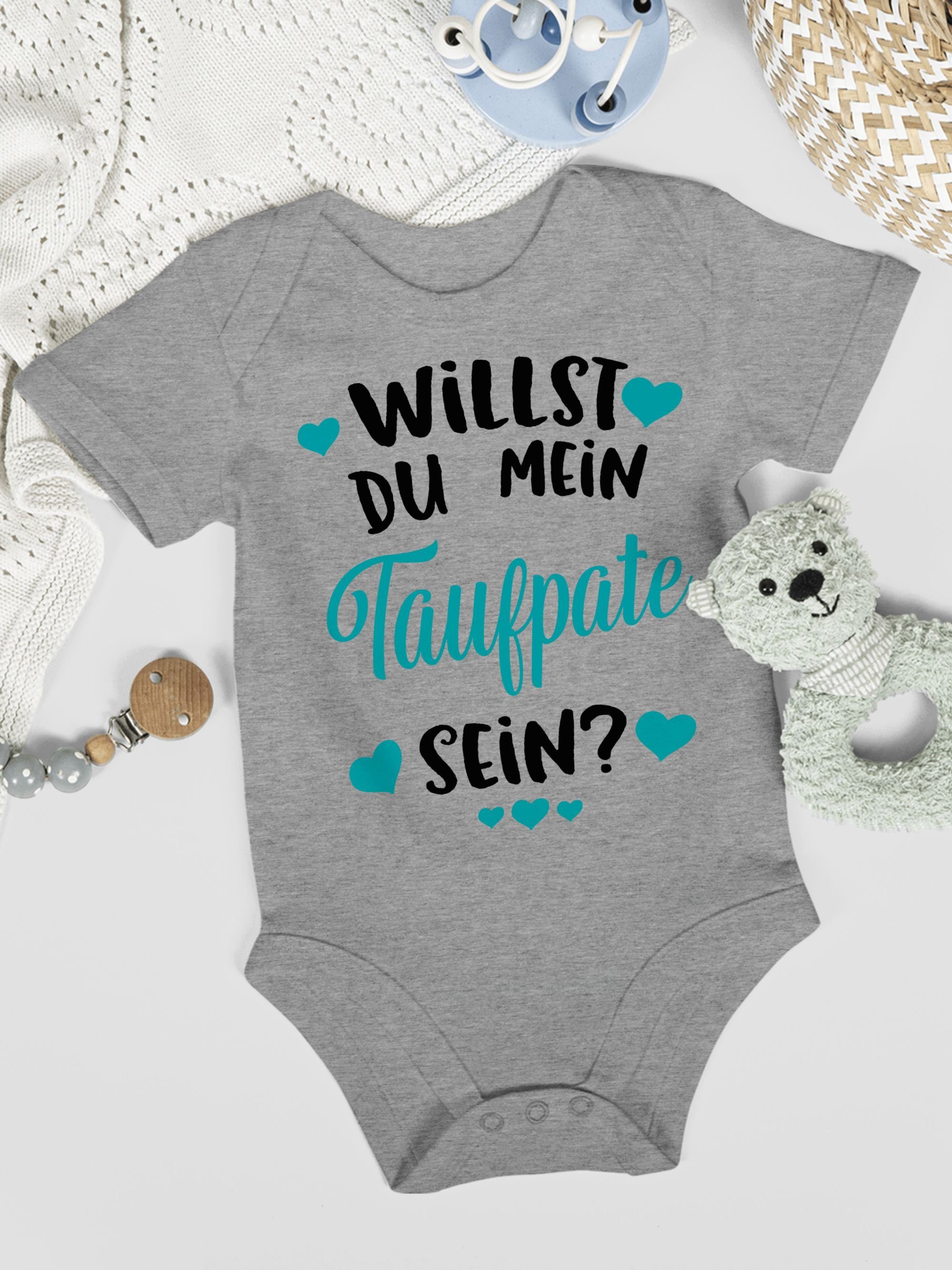 Shirtracer Shirtbody Willst du mein meliert Patenonkel Grau sein? türkis 2 - Taufpate Baby