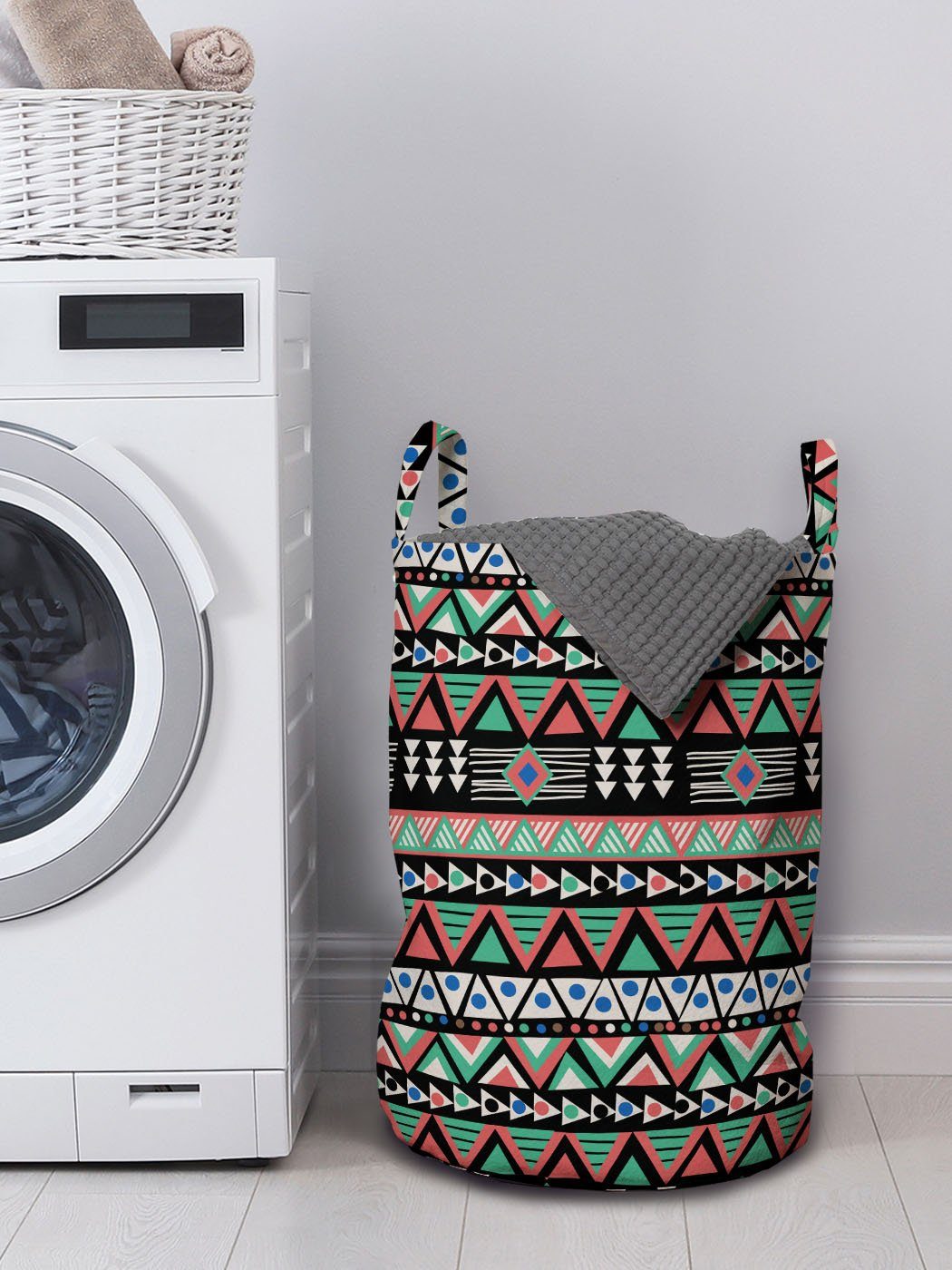 Griffen Aztekisch Triangles Abakuhaus Wäschesäckchen für Wäschekorb Art Kordelzugverschluss Waschsalons, Ethnische mit Kunst