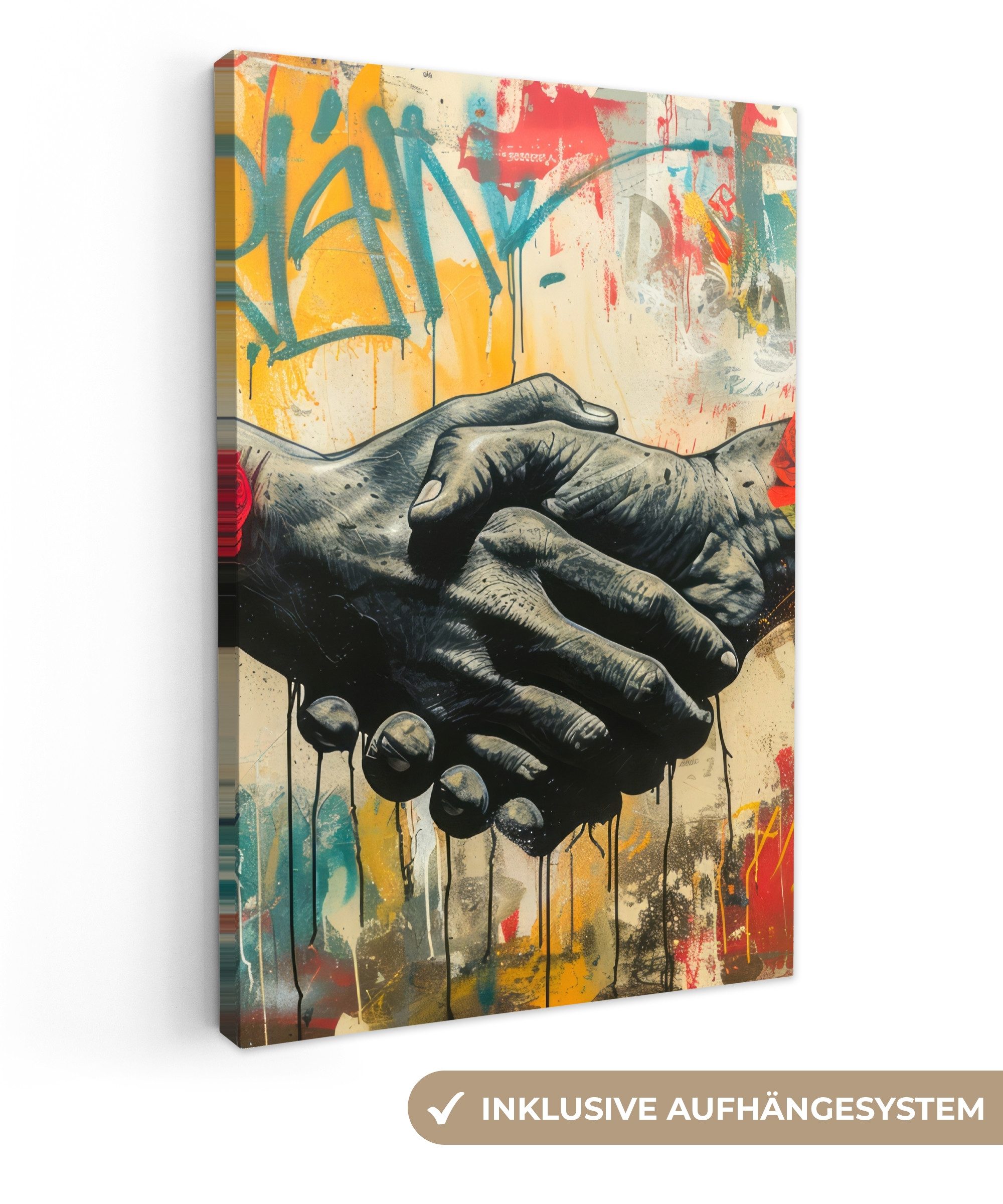 OneMillionCanvasses® Leinwandbild Graffiti - Rosen - Hände - Straßenkunst, günstig online kaufen