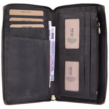 Benthill Brieftasche Echt Leder Reisebrieftasche Dokumententasche RFID Organizer Mappe, RFID-Schutz Kartenfächer Münzfach Reißverschlussfach