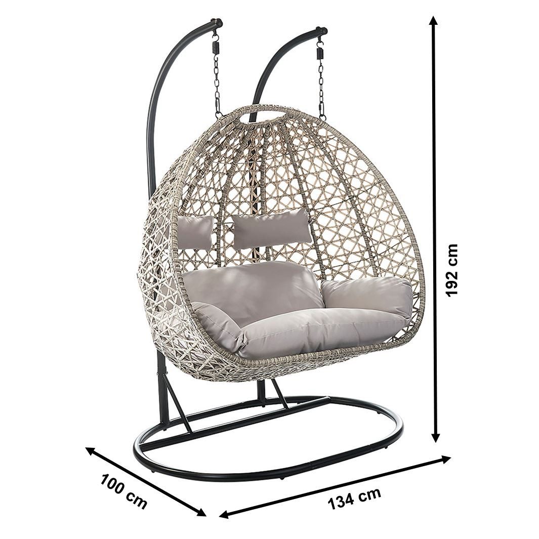 Kobolo Hängesessel TWO Polyrattan Gestell und Kissen - zwei Personen (1 Stück, mit Gestell), hochwertiges Polyrattan