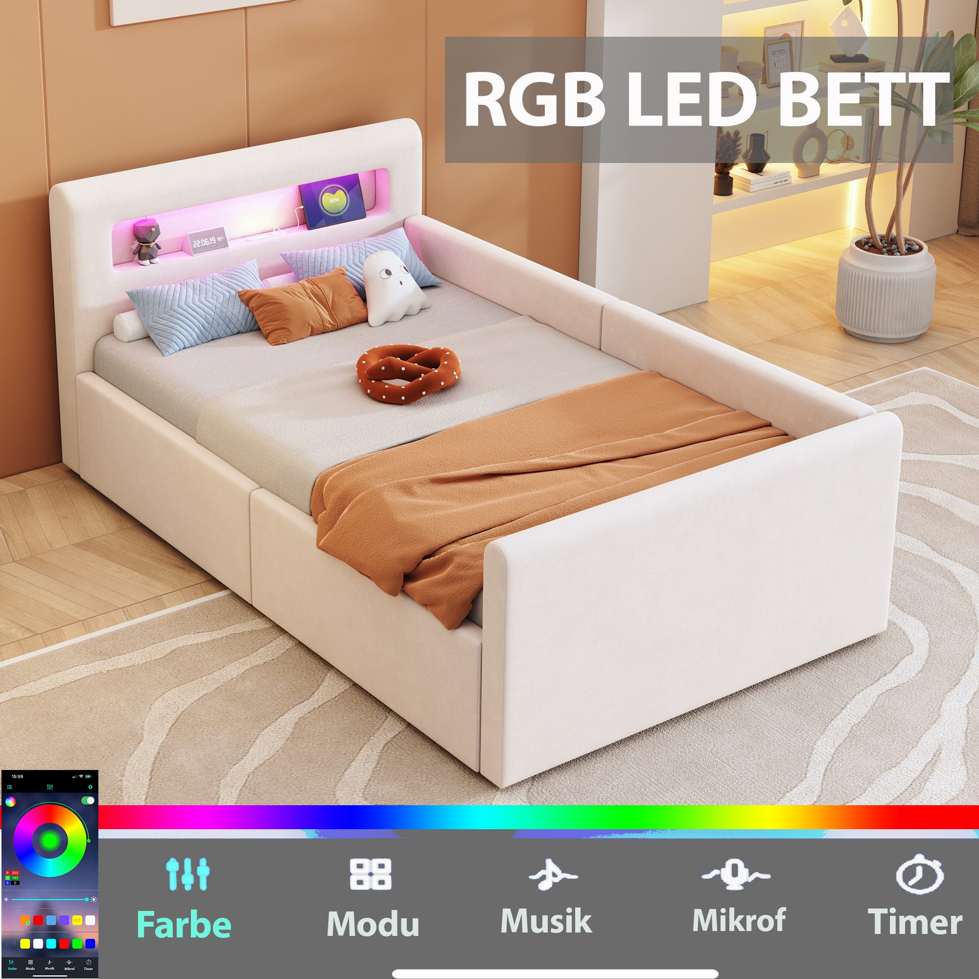 Flieks Polsterbett, Hydraulisches Stauraumbett Kinderbett 90x200cm mit Led günstig online kaufen