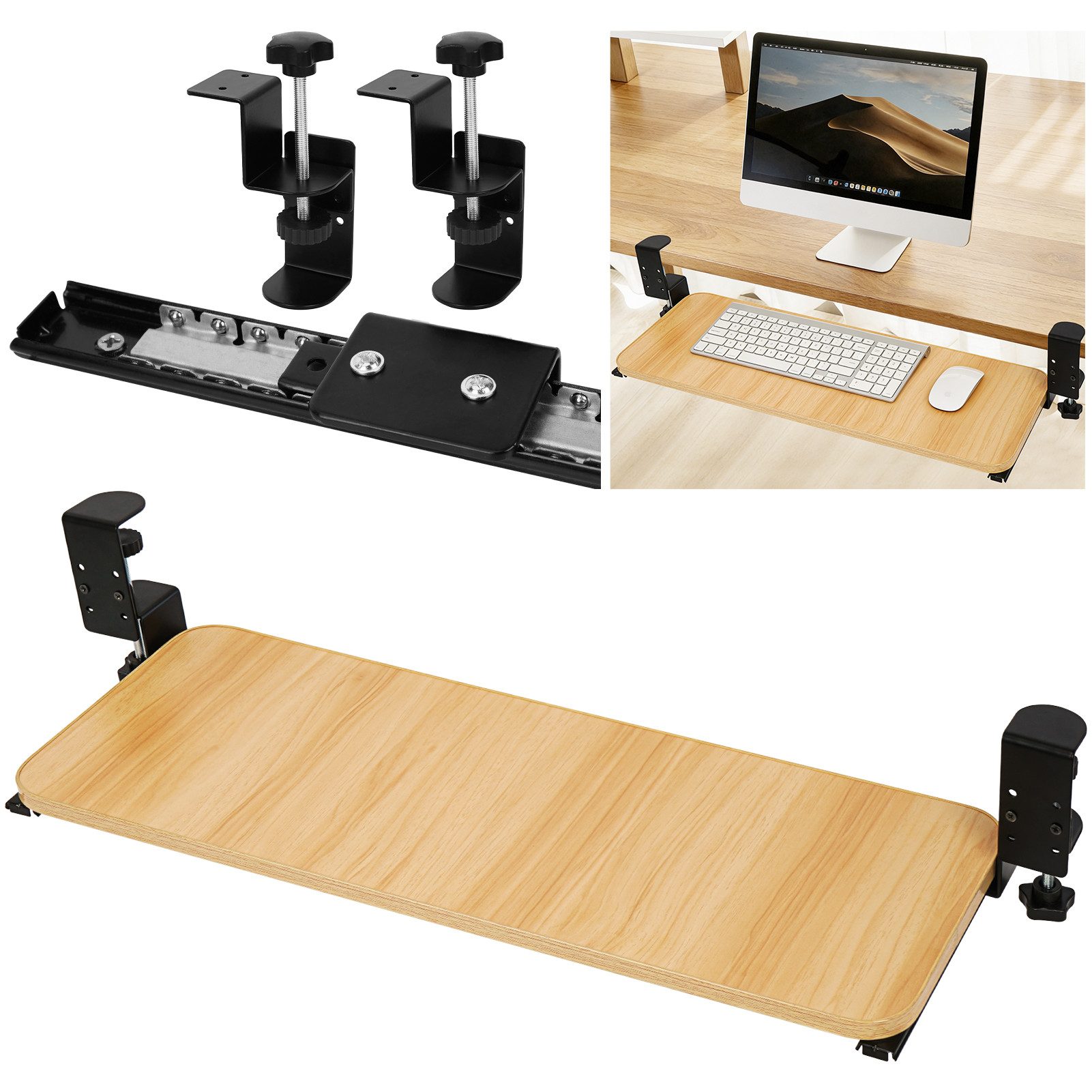 OSTWOLKE Tastaturhalterung Tastaturablage Unter Schreibtisch, ausziehbare Klemm-Tastaturablage, (Computertisch-Untertischhalterung, Befestigung ohne Bohren)