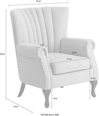 ATLANTIC home collection Sessel TONI, modern mit Nieten und hoher Rückenlehne