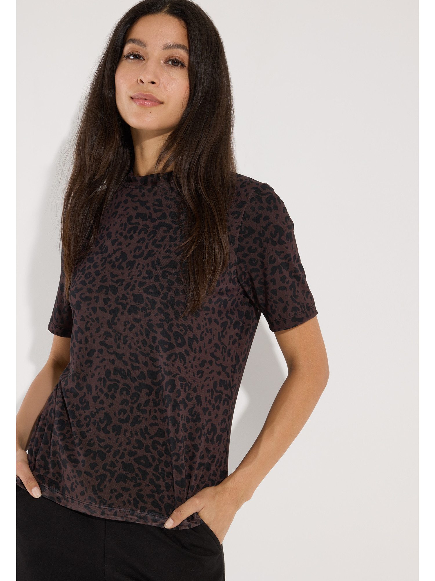 MORE&MORE Kurzarmshirt trendiges Meshshirt, Leomuster