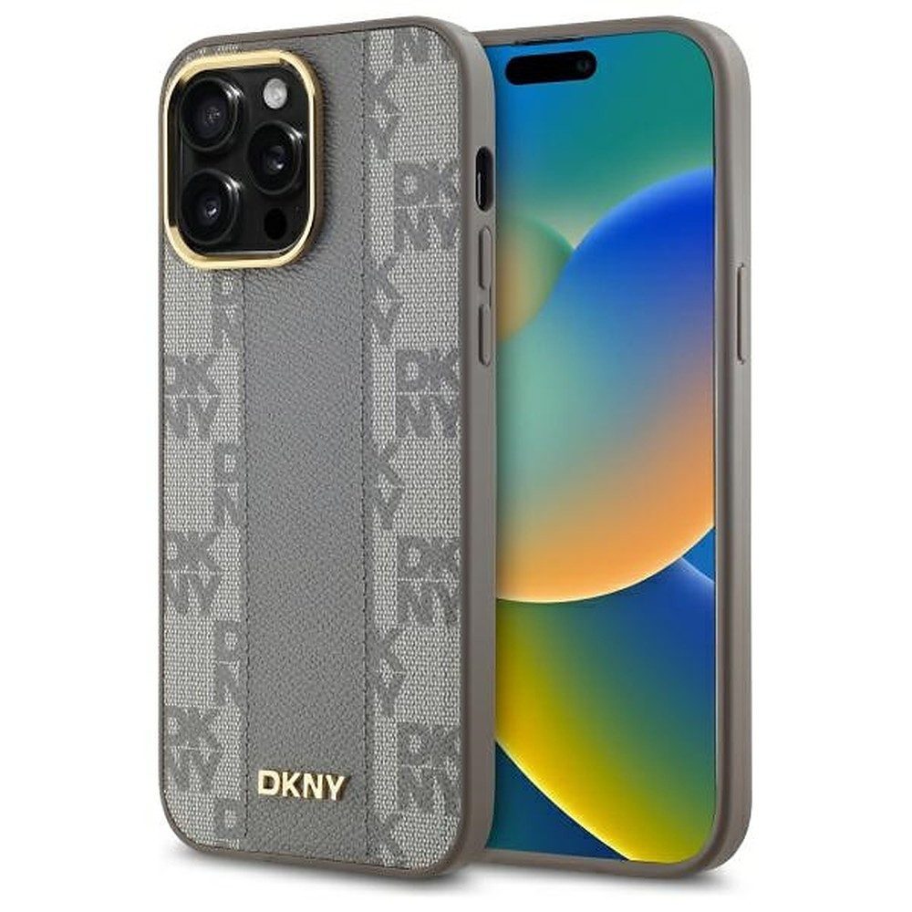 DKNY Handyhülle MagSafe Lederhülle, MagSafe-kompatibel, Lederoptik, Goldakzente