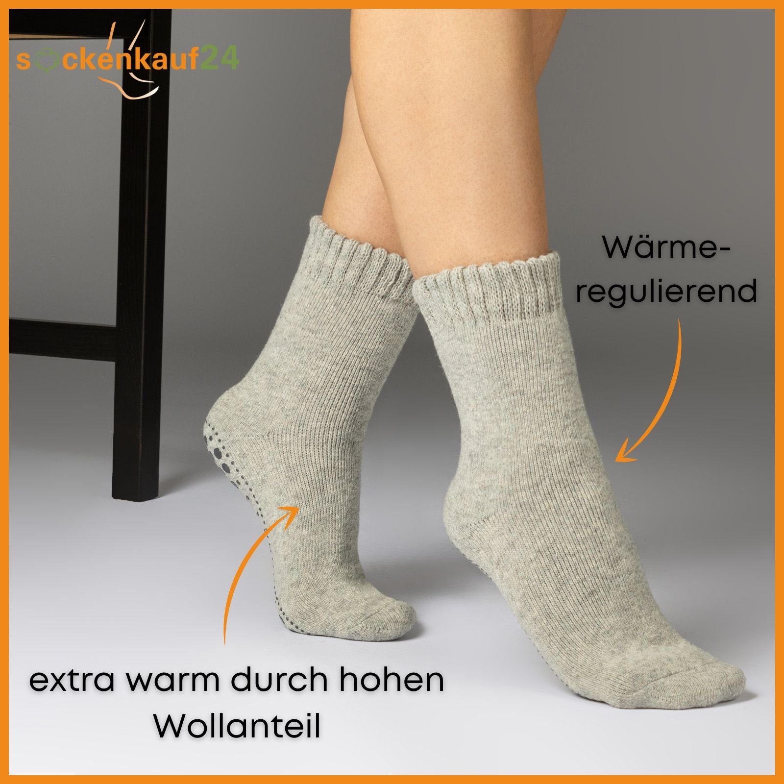 sockenkauf24 ABS-Socken Socken 21463 Herren & oder Damen (Farbmix, Wolle 2, 43-46) - 6 Paar mit Socken 6-Paar, 4 Rutsch Anti ABS