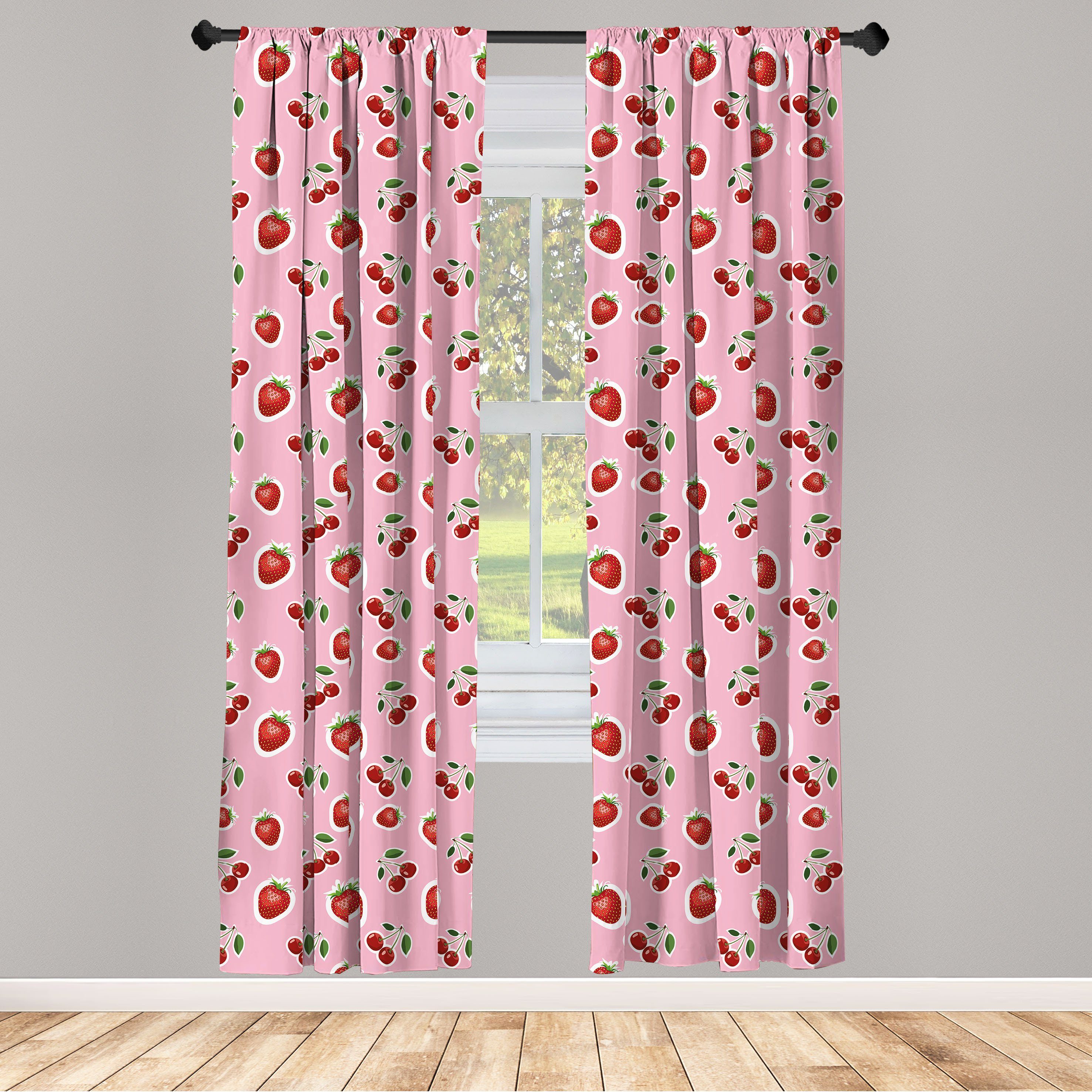 Gardine Vorhang für Wohnzimmer Schlafzimmer Dekor, Abakuhaus, Microfaser, Obst Erdbeeren und Kirschen