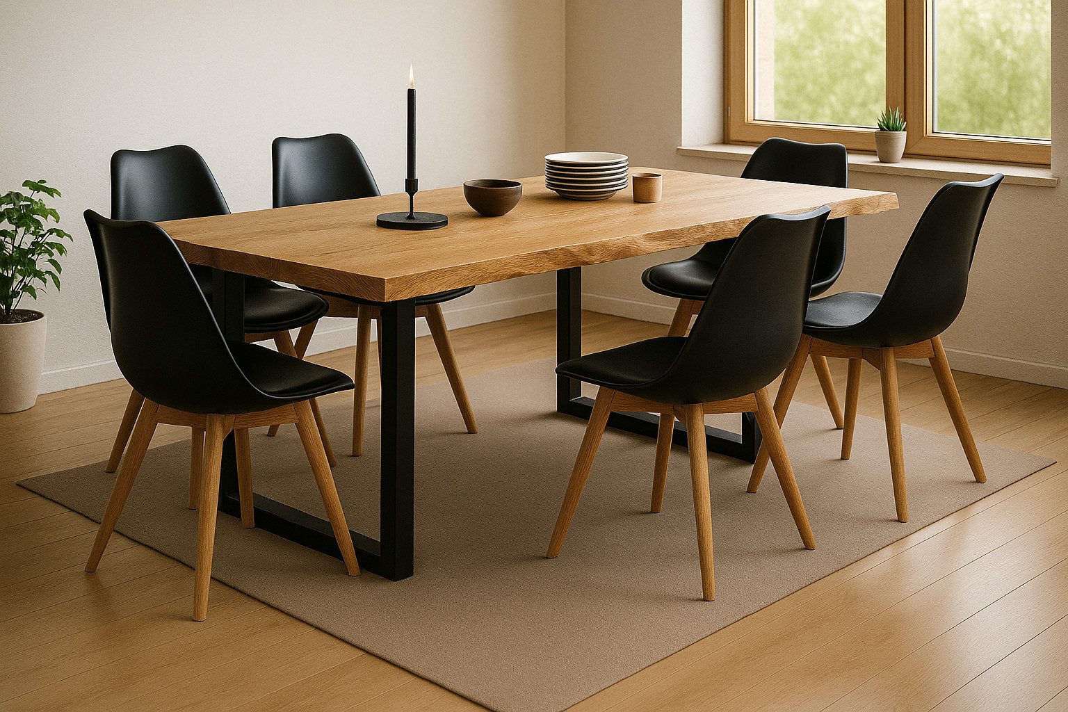 SAM® Essgruppe Lovele, massive Wildeiche, Metallgestell U-Form schwarz und günstig online kaufen