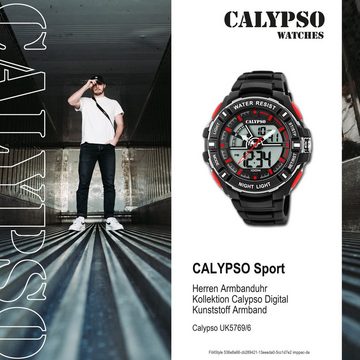 CALYPSO WATCHES Digitaluhr Calypso Herren Uhr K5769/6, Herren Armbanduhr rund, Kunststoff, PUarmband schwarz, Sport