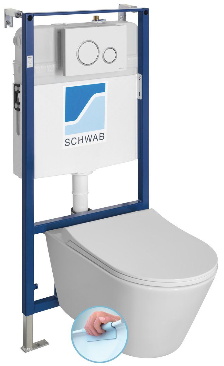 Sapho Tiefspül-WC AVVA Wand-WC Rimless mit UP-Spülkasten und Schwab-Taste, weiß, Sapho-100314-SET5-SET