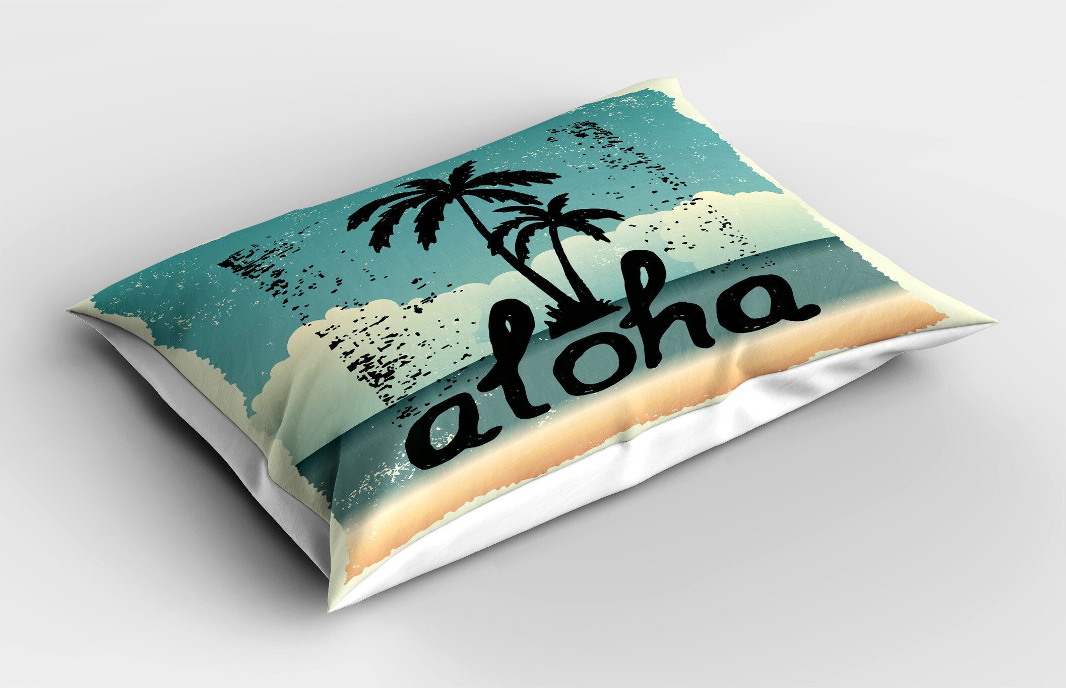 Kissenbezüge Dekorativer Standard Size Gedruckter Kopfkissenbezug, Abakuhaus (1 Stück), Aloha Schmutz-Typografie-Palmen