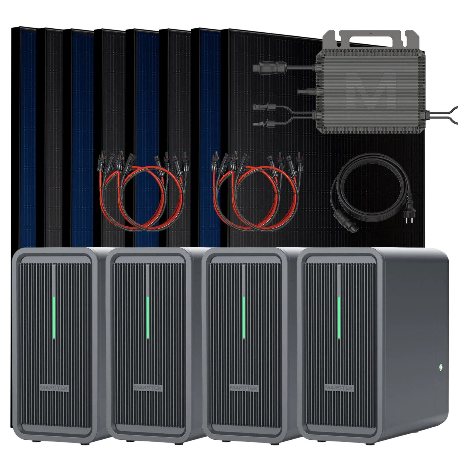 SUNNIVA Balkonkraftwerk 4000W Balkonkraftwerk mit 8,96 kWh Speicher, (MARSTEK 4x B2500-D, BIFAZIAL FULLBLACK komplett Steckdose, PV Solaranlage Komplettset mit Solarspeicher, 8x 500W N-Type Glas-Glas Bifacial Module)