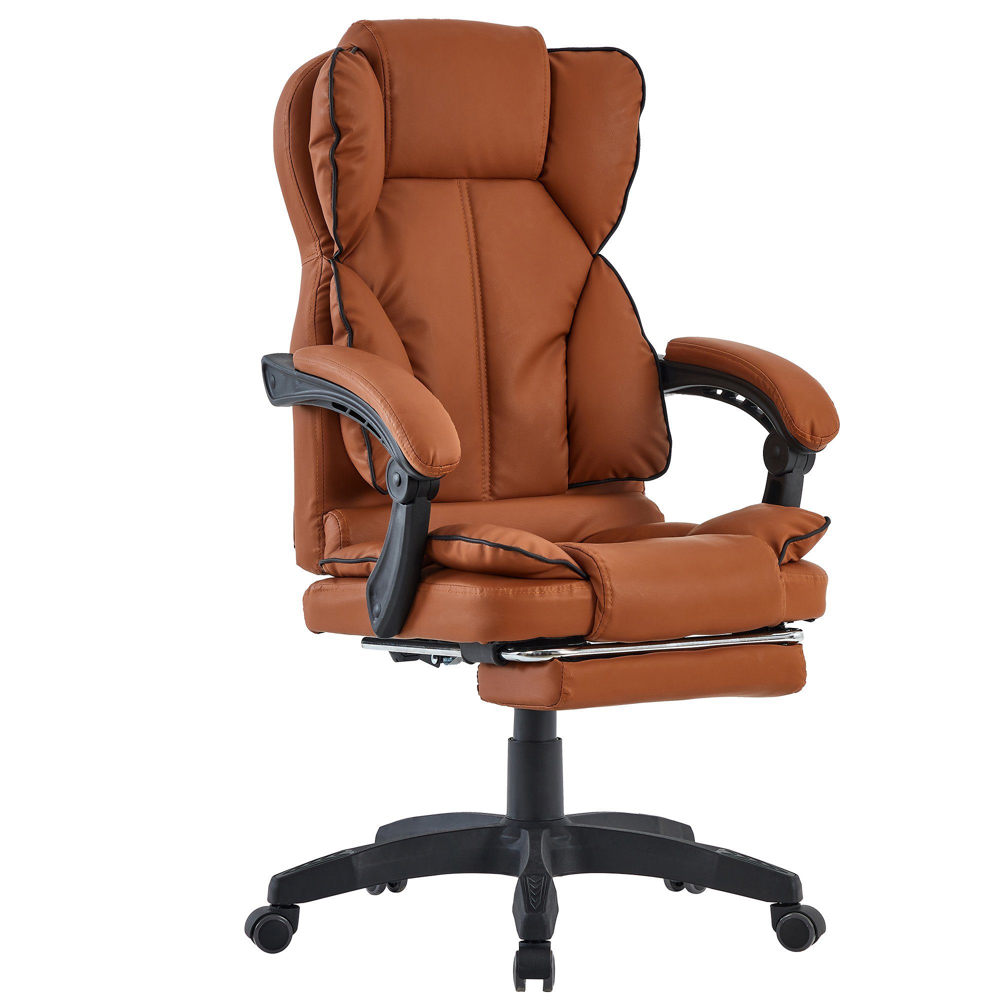 TRISENS Chefsessel Rafael (1 Stück), Bürostuhl mit extra Polsterung Home Office Chair im Lederoptik-Design Braun -Schwarz