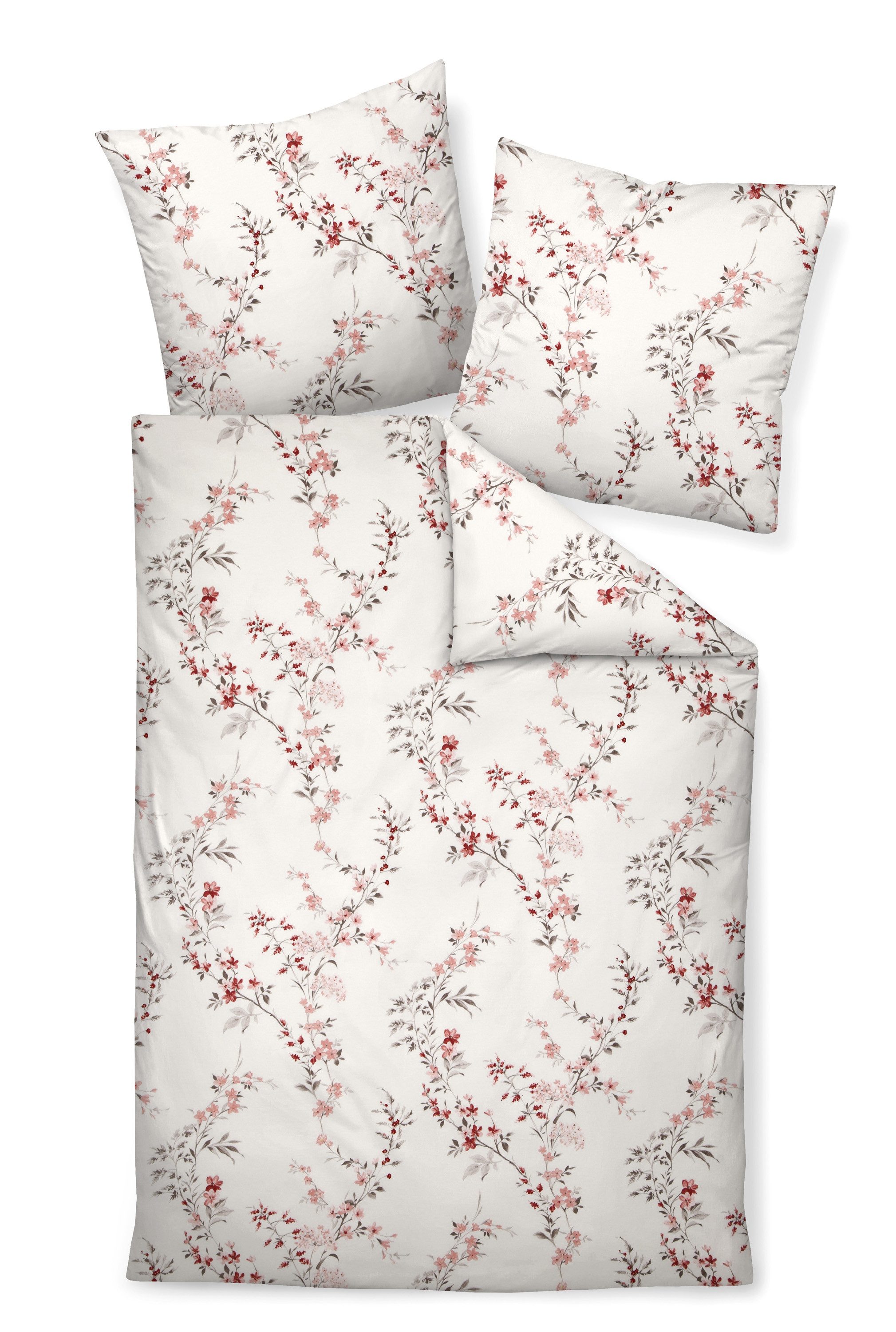 Janine Bettwäsche Edel Baumwolle, Flanell, 2 teilig, Blumenzweige mit rosa günstig online kaufen