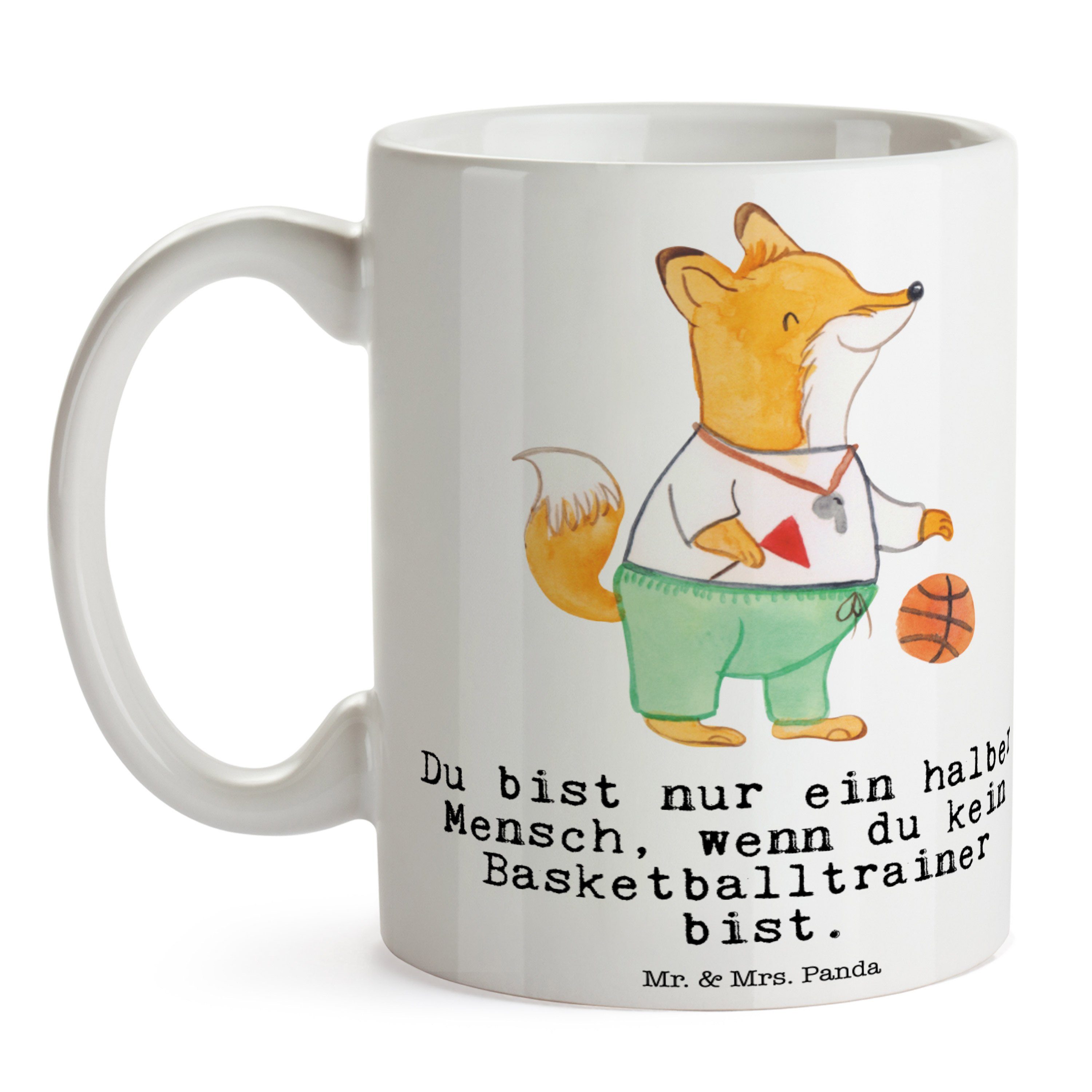 Mr. Mrs. Keramik Porzellantass, Geschenk, Jubiläum, Basketballtrainer Herz mit - & Weiß Tasse Panda -