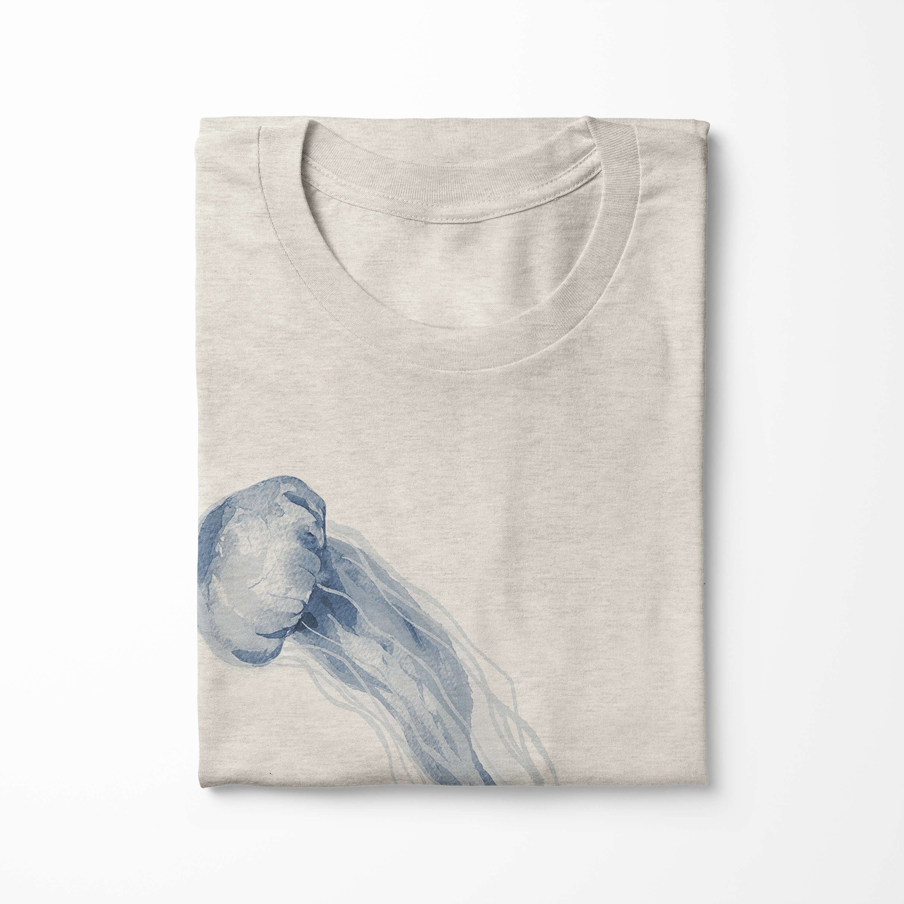 T-Shirt Motiv Bio-Baumwolle Qualle T-Shirt e Art gekämmte aus Herren (1-tlg) 100% Shirt Ökomode Wasserfarben Nachhaltig Sinus