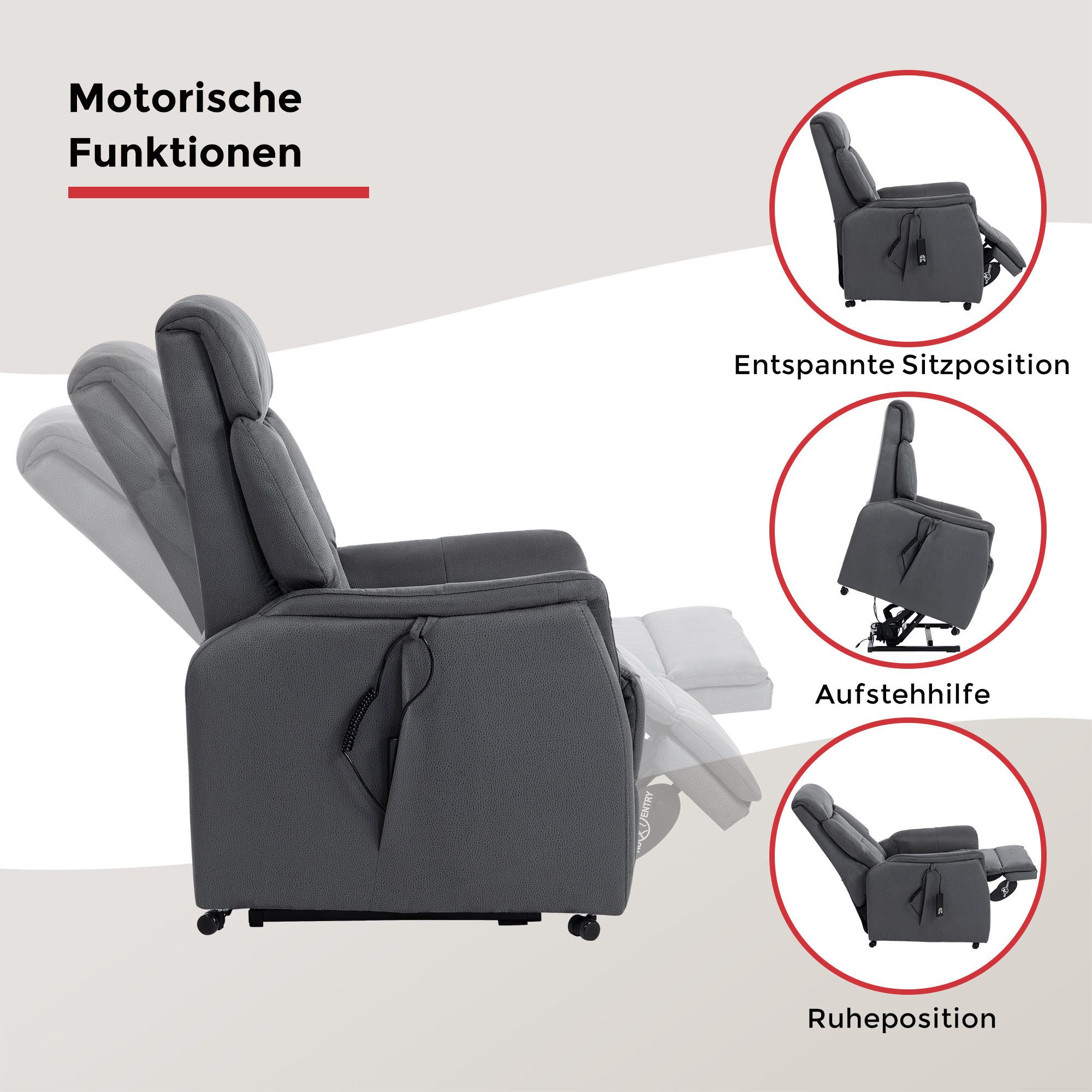 Duo Collection TV-Sessel Sorrent mit regulierbarer Sitzheizung, elektrischer Aufstehhilfe, Relaxfunktion und Taschenfederkern mit Stahlwellenunterfederung – Bild 4 von 5